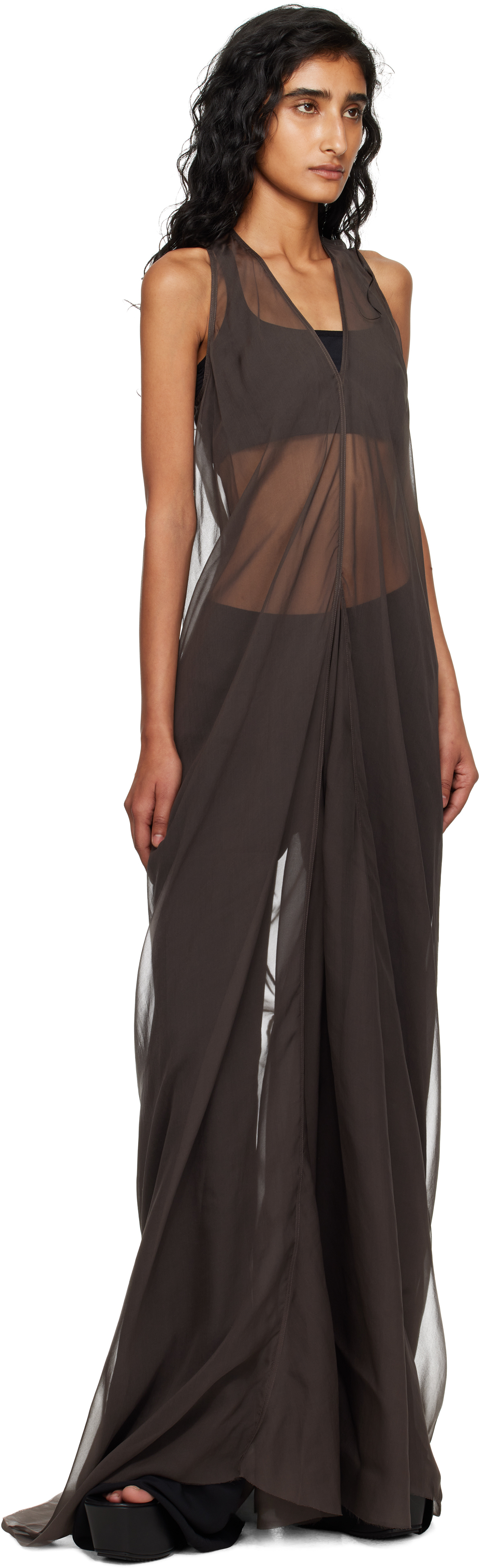 Rick Owens Gray Concordians Sl Dustulator Maxi Dress In Brown