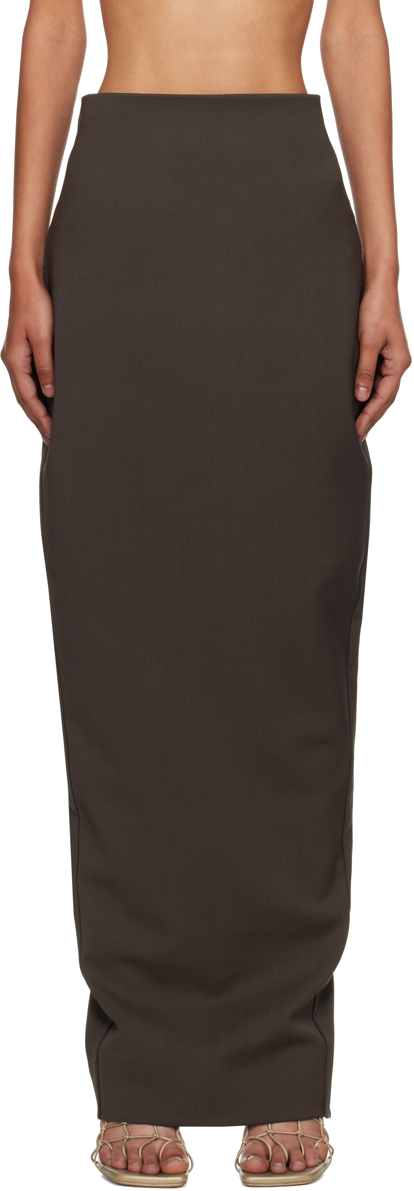 Rick Owens Gray Concordians Dirt Pillar Maxi Skirt In Brown
