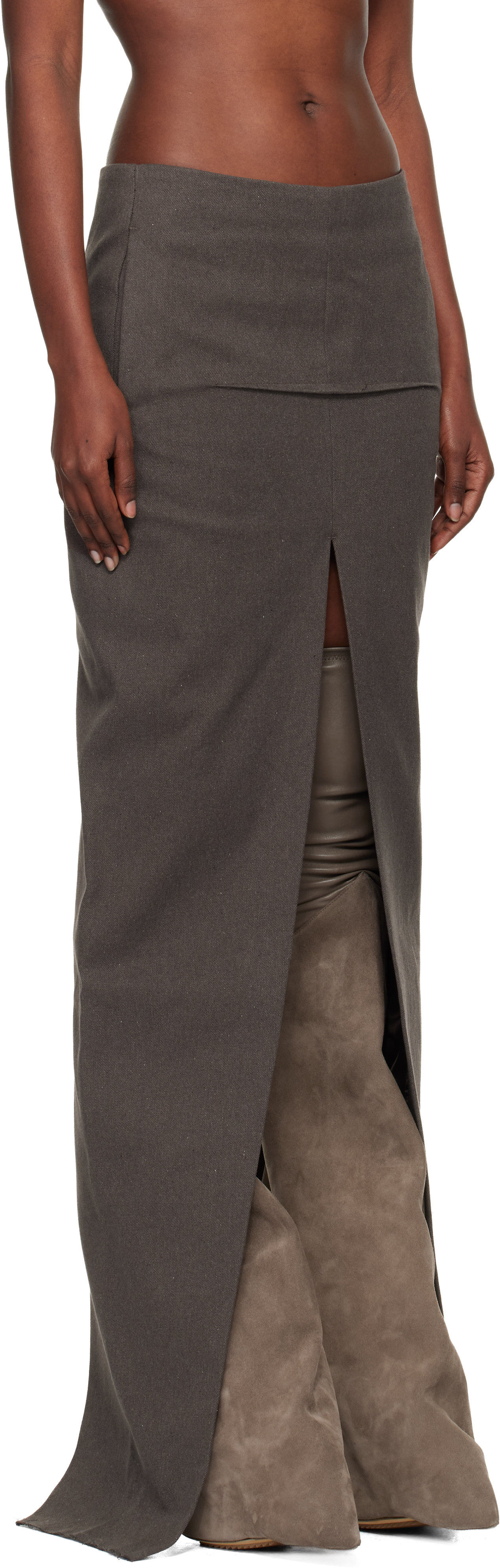 Rick Owens Brown Concordians Sliced Maxi Skirt