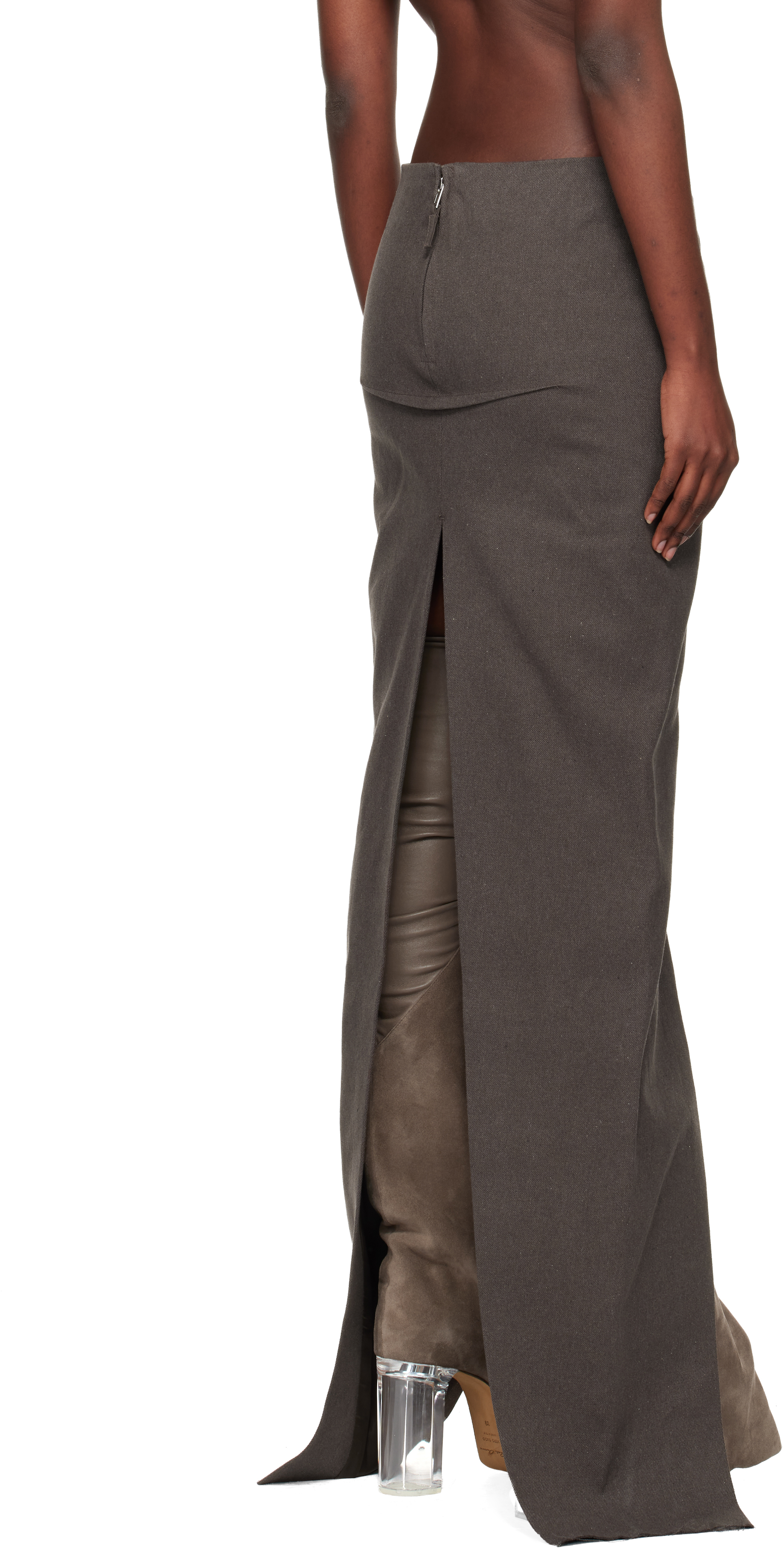 Rick Owens Brown Concordians Sliced Maxi Skirt