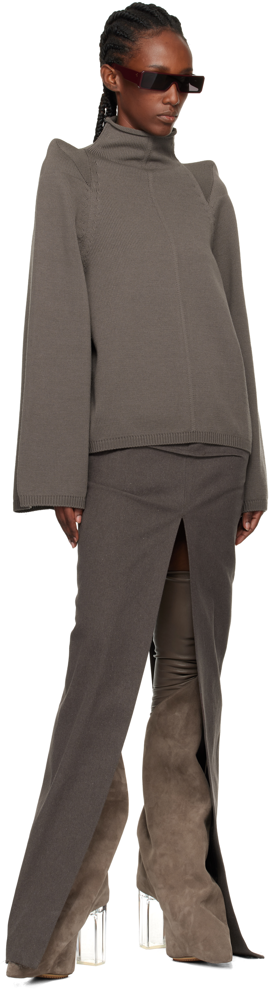 Rick Owens Brown Concordians Sliced Maxi Skirt