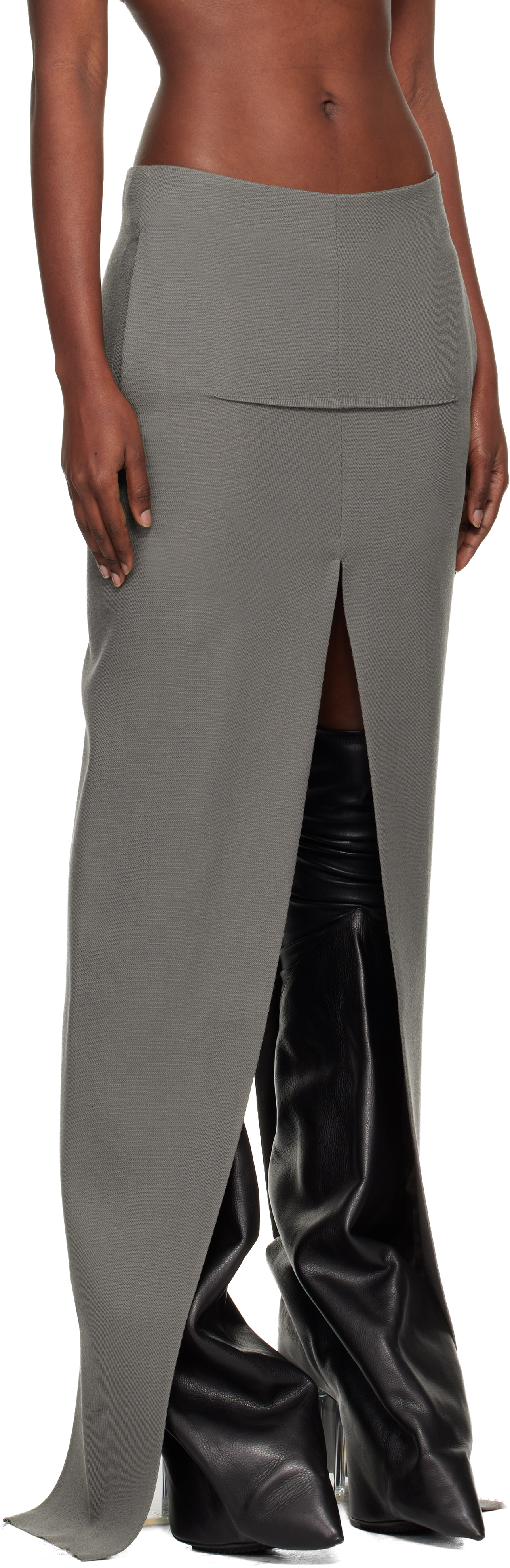 Rick Owens Gray Concordians Sliced Maxi Skirt In Gray