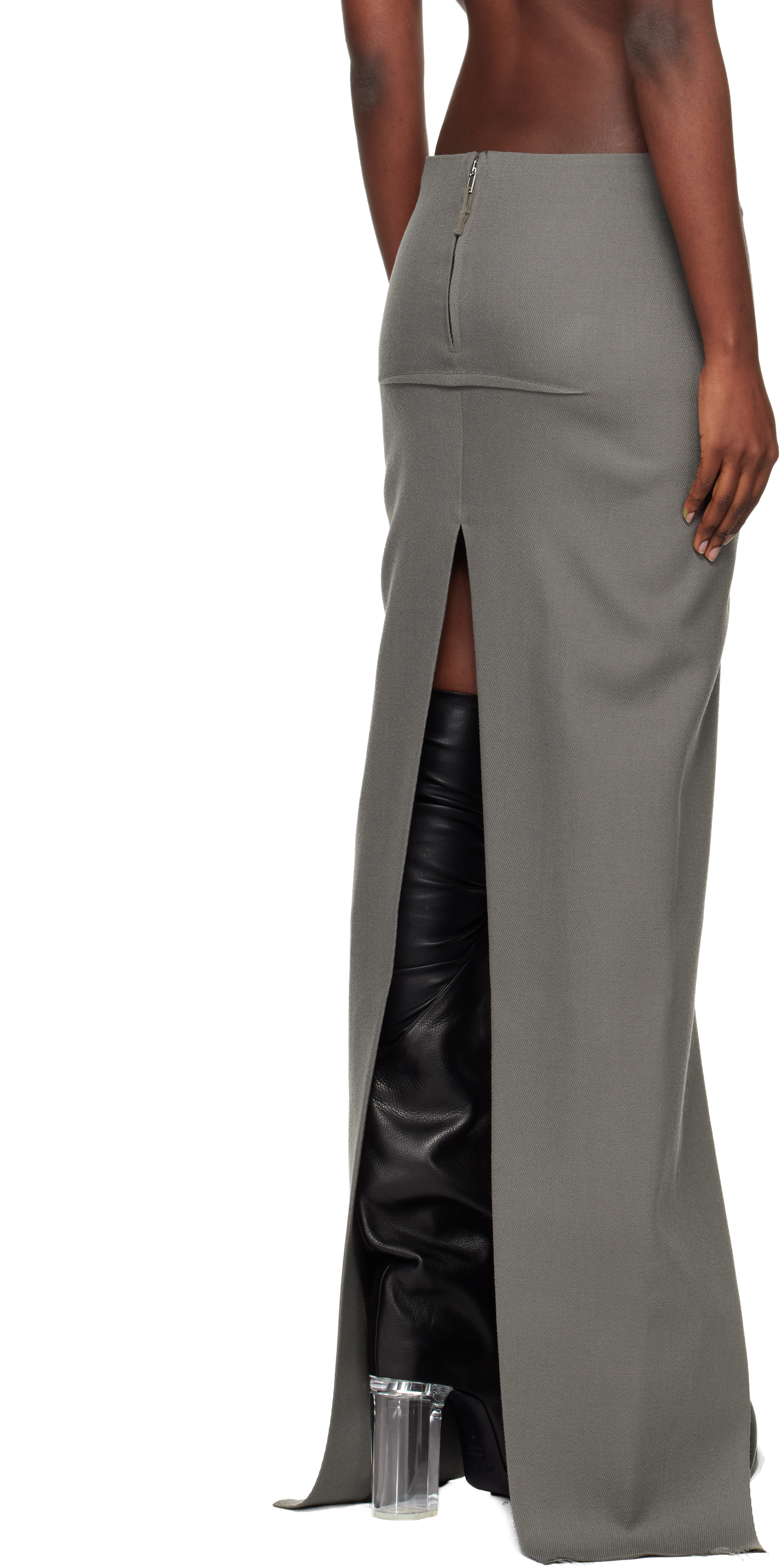 Rick Owens Gray Concordians Sliced Maxi Skirt In Gray