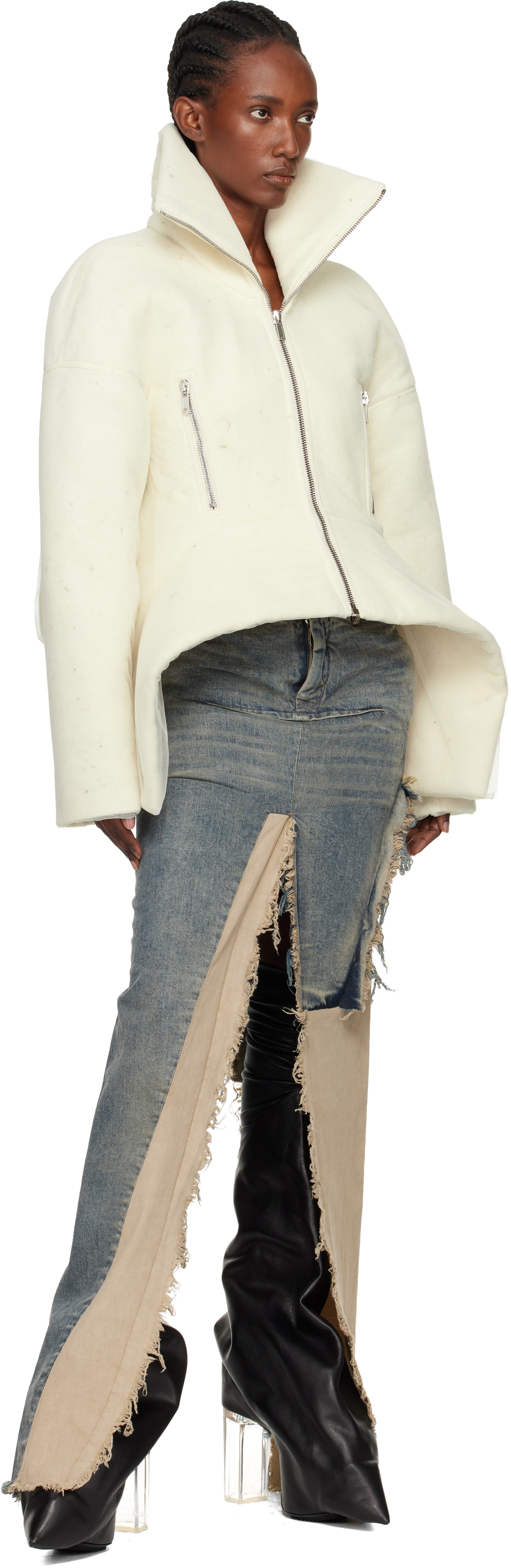 Rick Owens Blue & Off-white Concordians Sliced Denim Maxi Skirt In Blue