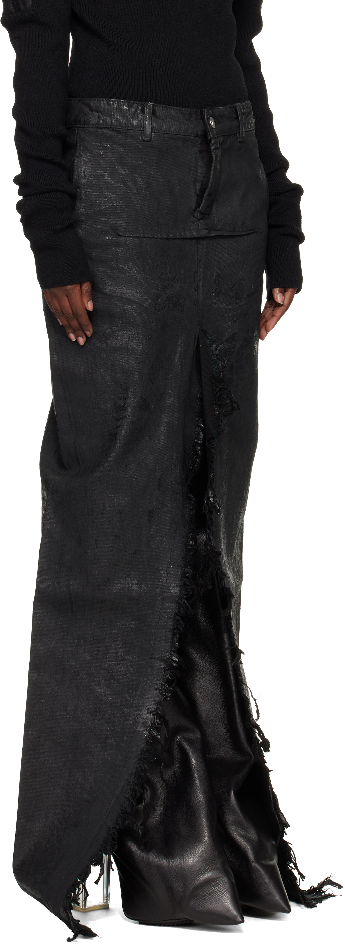 Rick Owens Black Concordians Runway Sliced Denim Maxi Skirt In Black