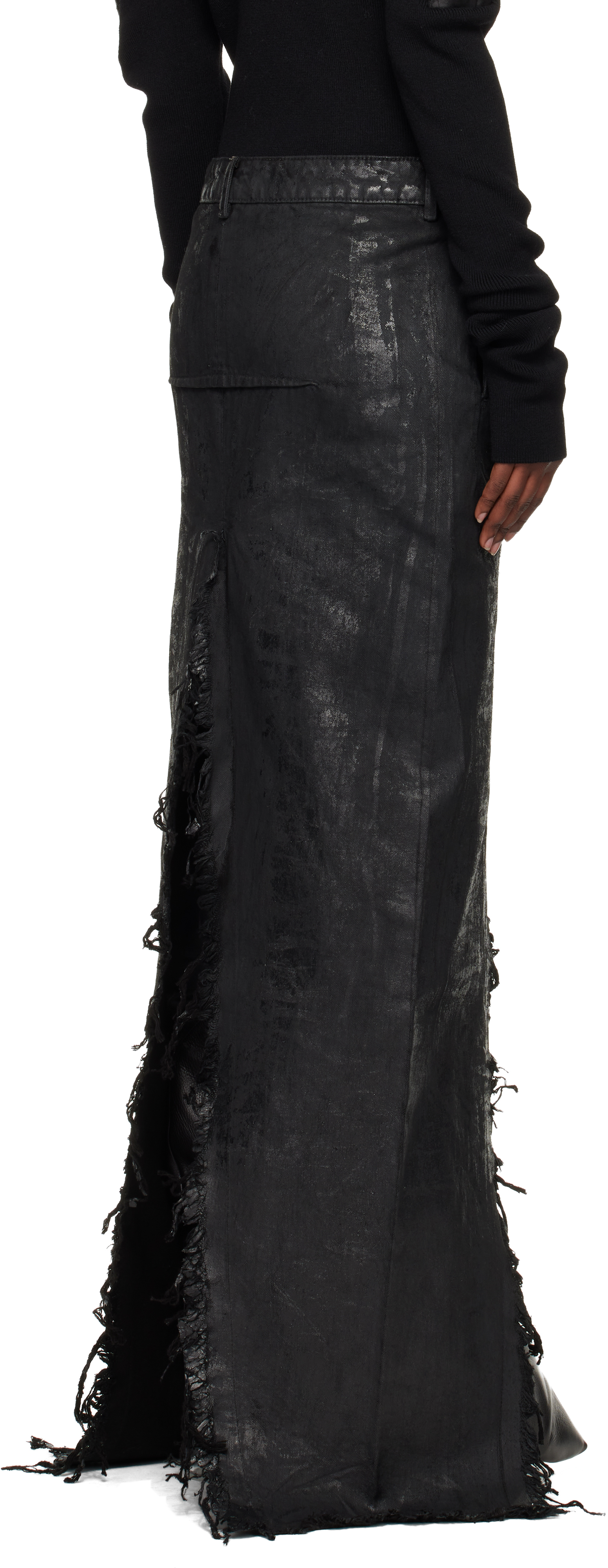 Rick Owens Black Concordians Runway Sliced Denim Maxi Skirt In Black