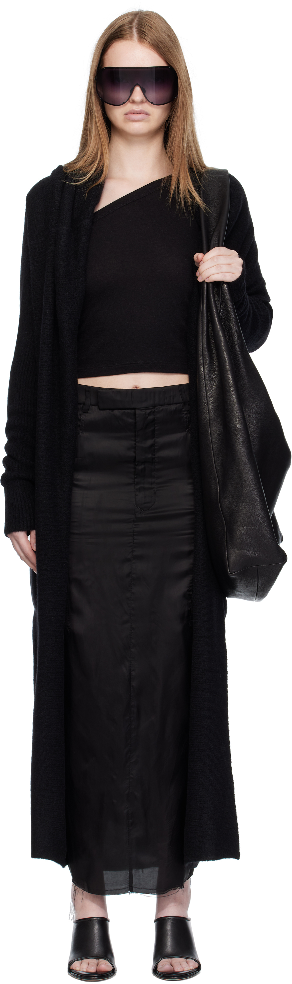 Rick Owens Black Concordians Long Cardigan In Black