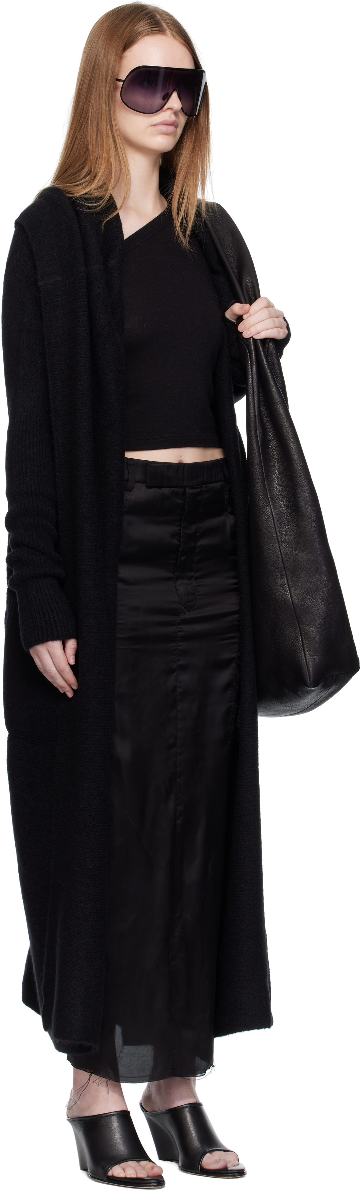 Rick Owens Black Concordians Long Cardigan In Black