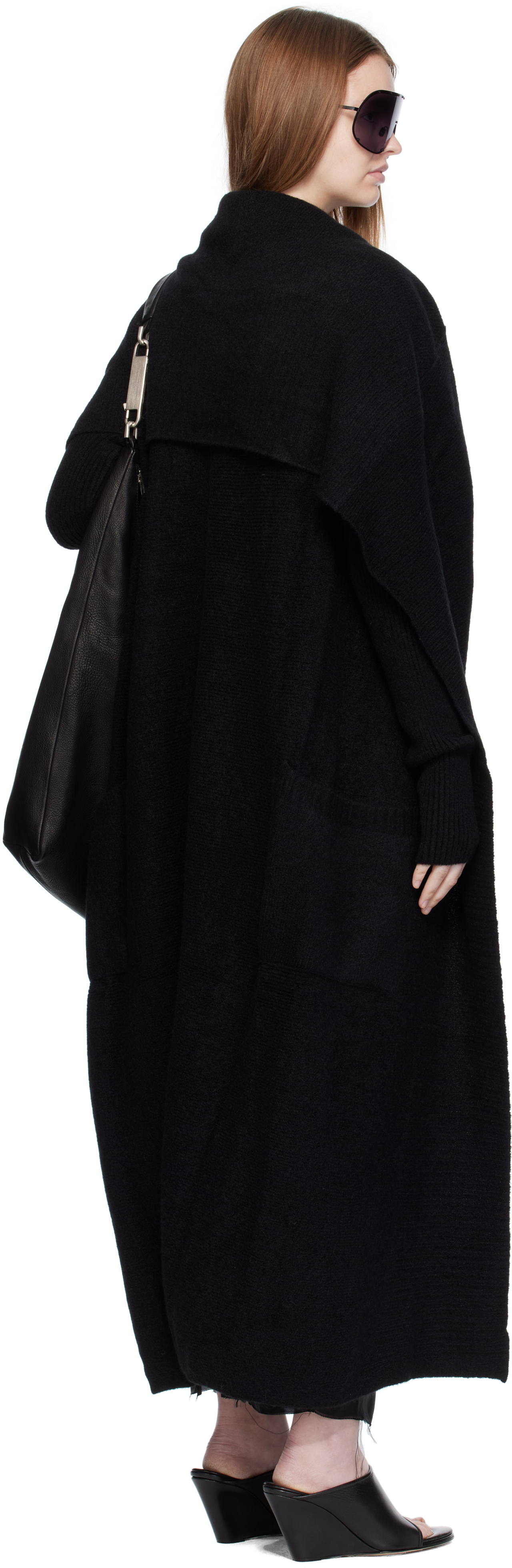 Rick Owens Black Concordians Long Cardigan In Black