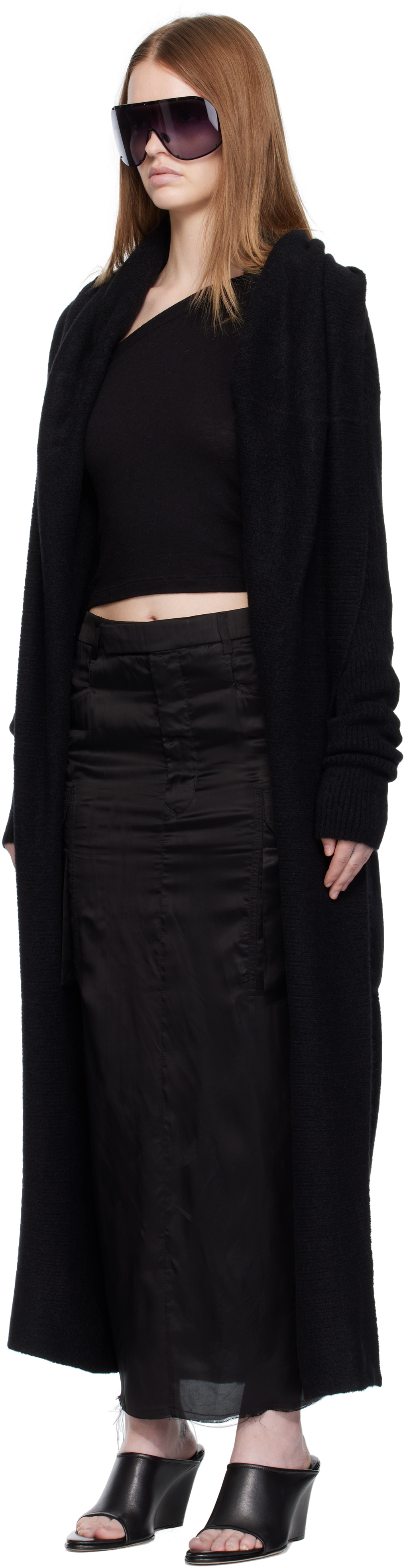 Rick Owens Black Concordians Long Cardigan In Black