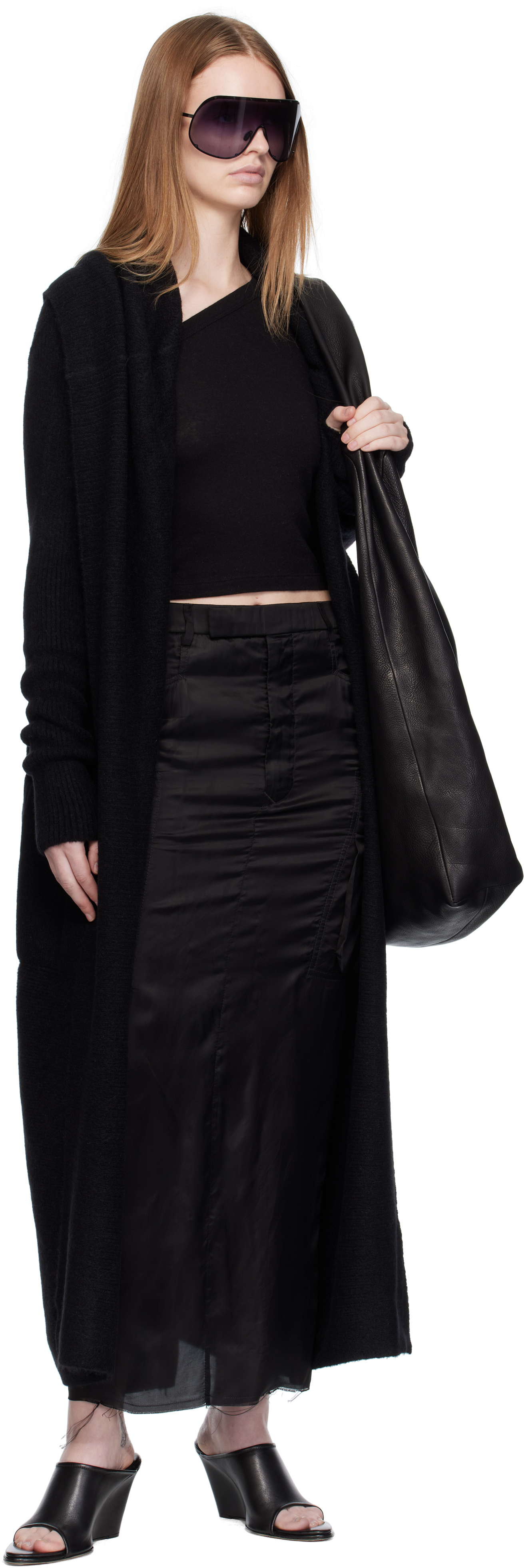 Rick Owens Black Concordians Long Cardigan In Black