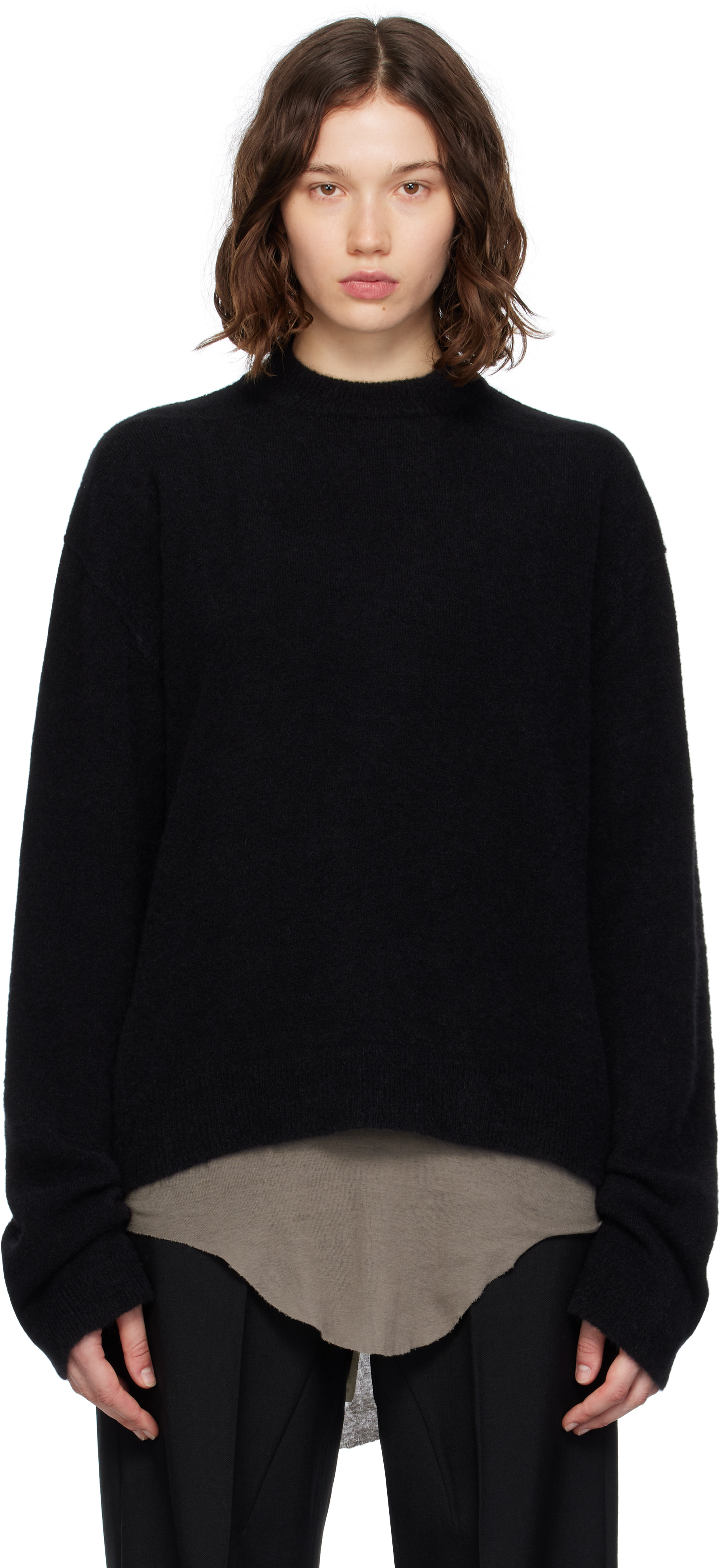 Black Concordians Tommy LS Sweater by Rick Owens on Sale