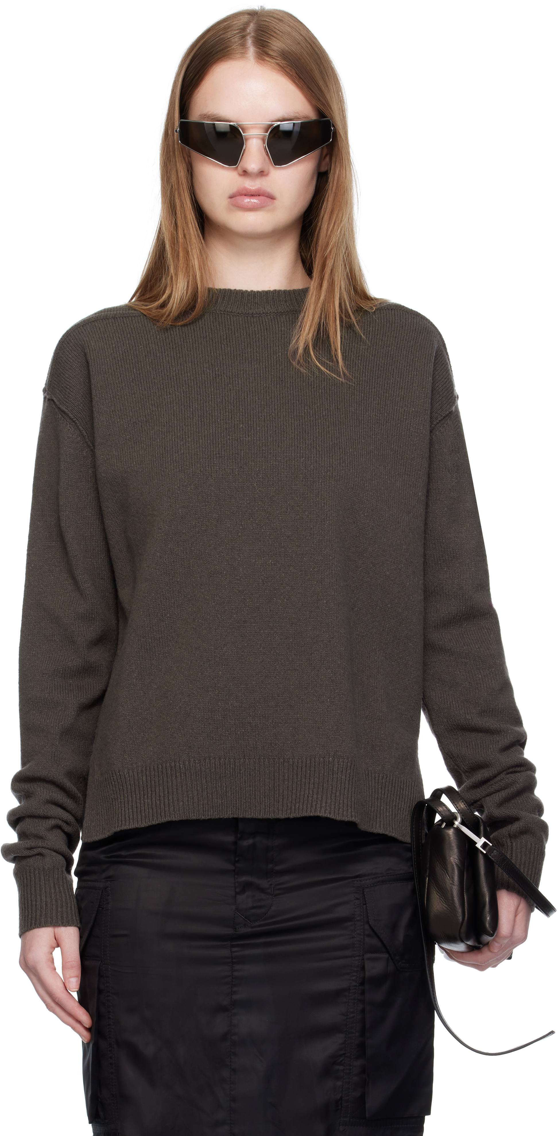 Rick Owens Gray Concordians Round Neck Sweater In Brown