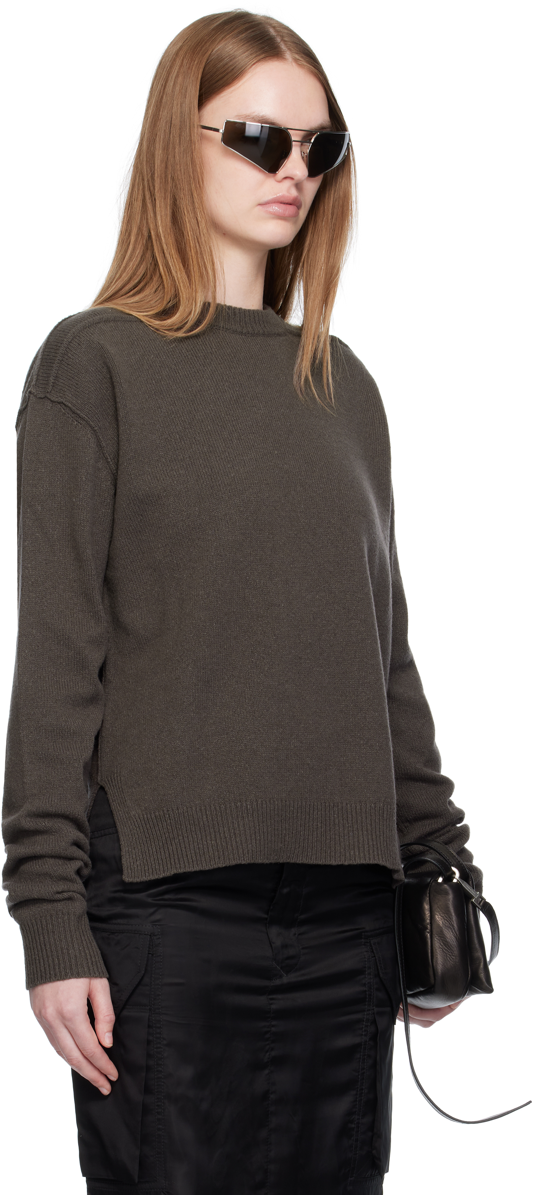 Rick Owens Gray Concordians Round Neck Sweater In Brown