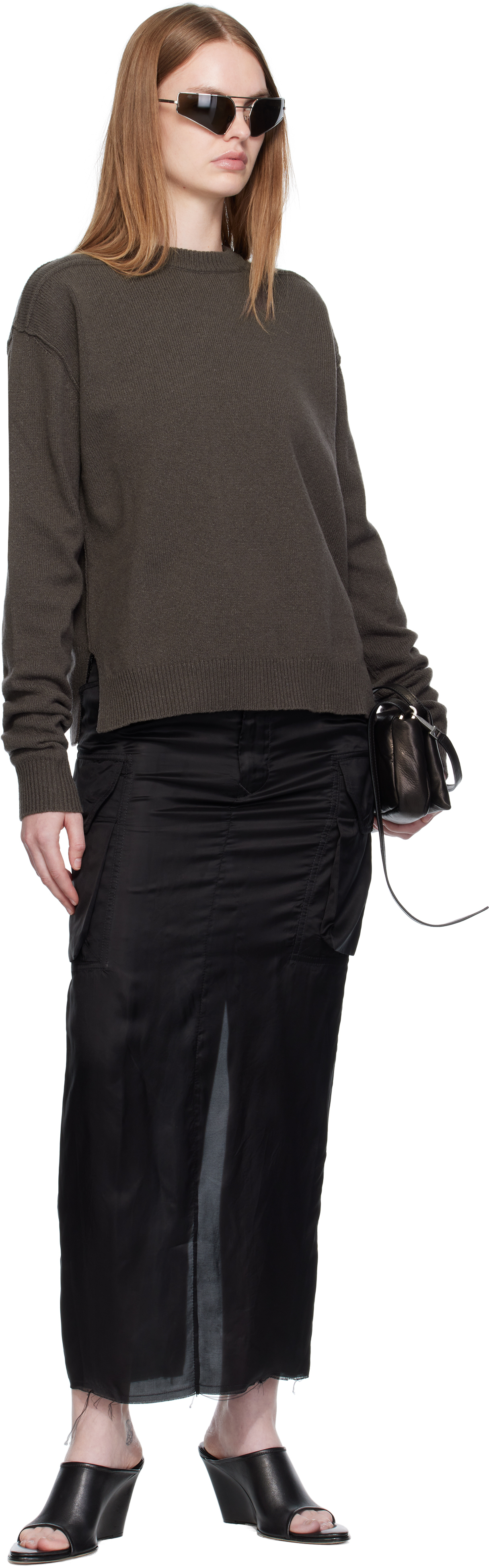 Rick Owens Gray Concordians Round Neck Sweater In Brown