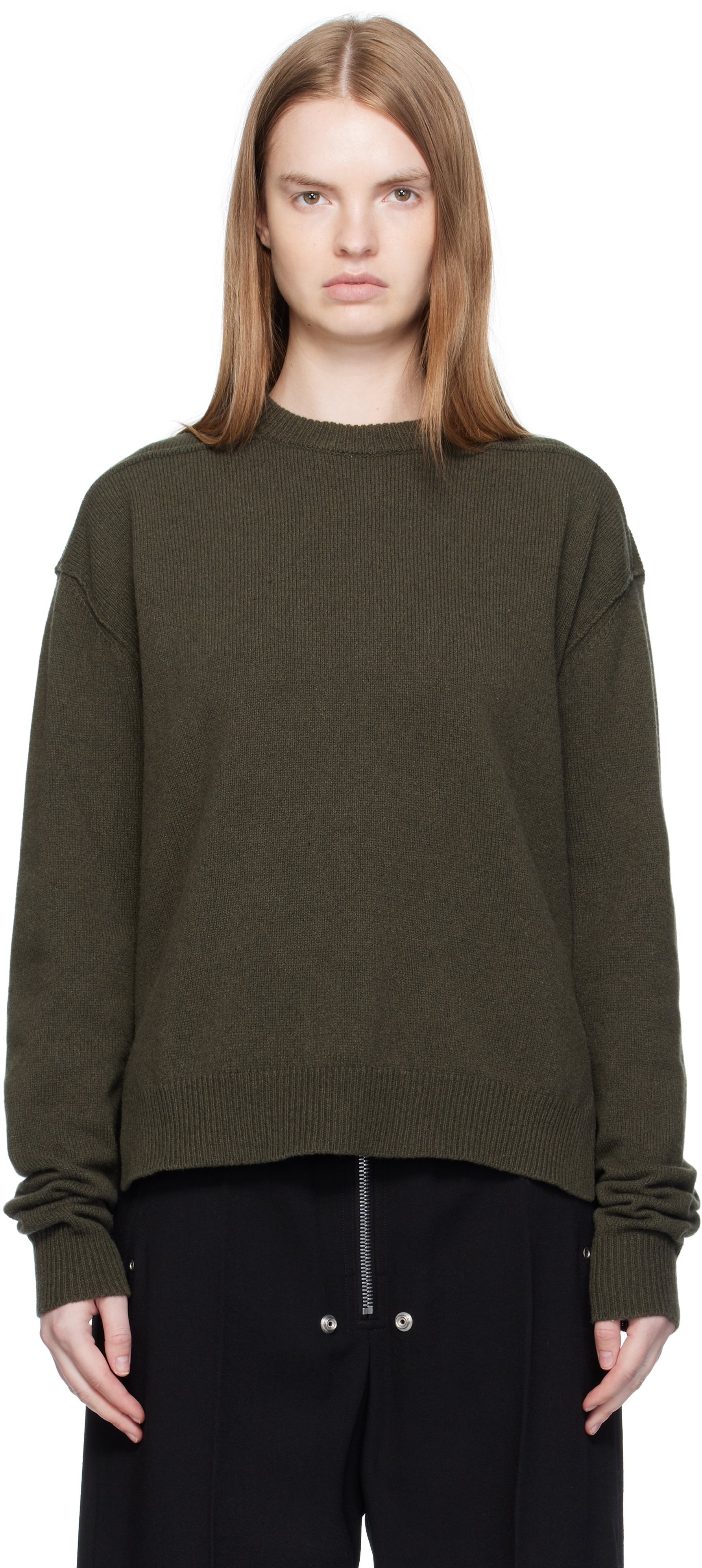 Rick Owens Khaki Concordians Round Neck Sweater In Green