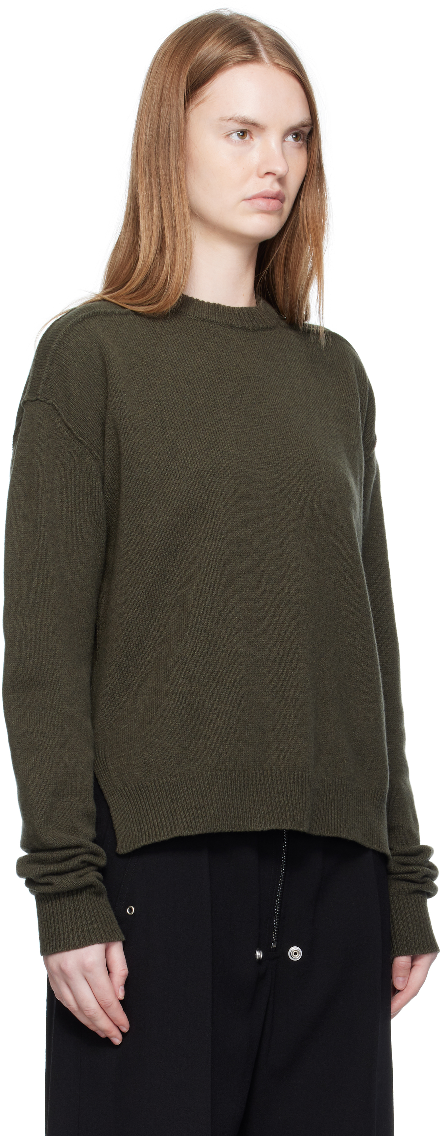 Rick Owens Khaki Concordians Round Neck Sweater In Green