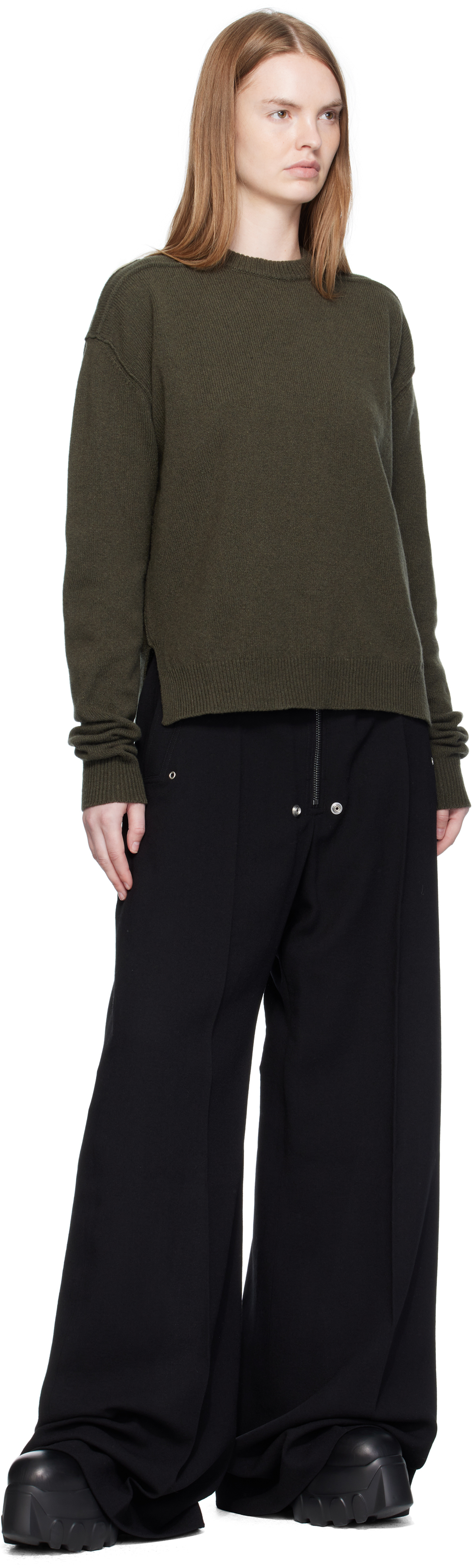 Rick Owens Khaki Concordians Round Neck Sweater In Green