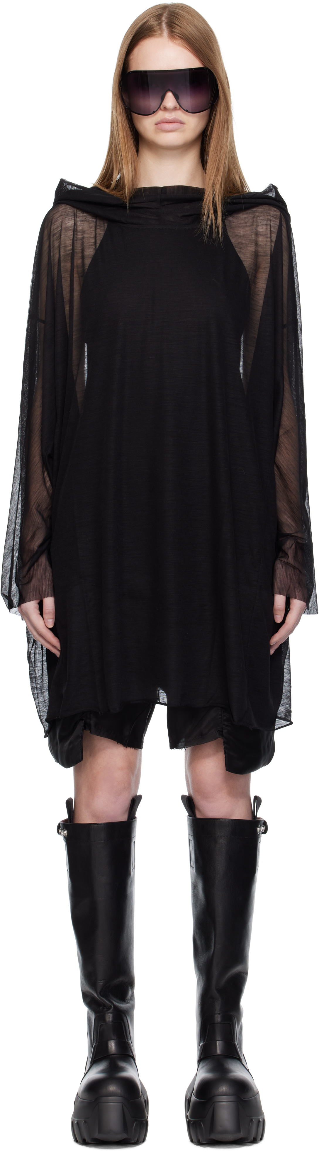 Rick Owens Black Concordians Hooded Tunic Hoodie In Black