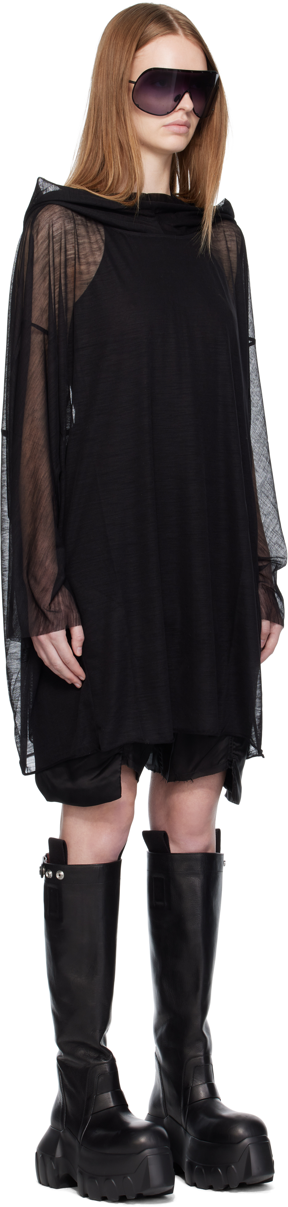 Rick Owens Black Concordians Hooded Tunic Hoodie In Black