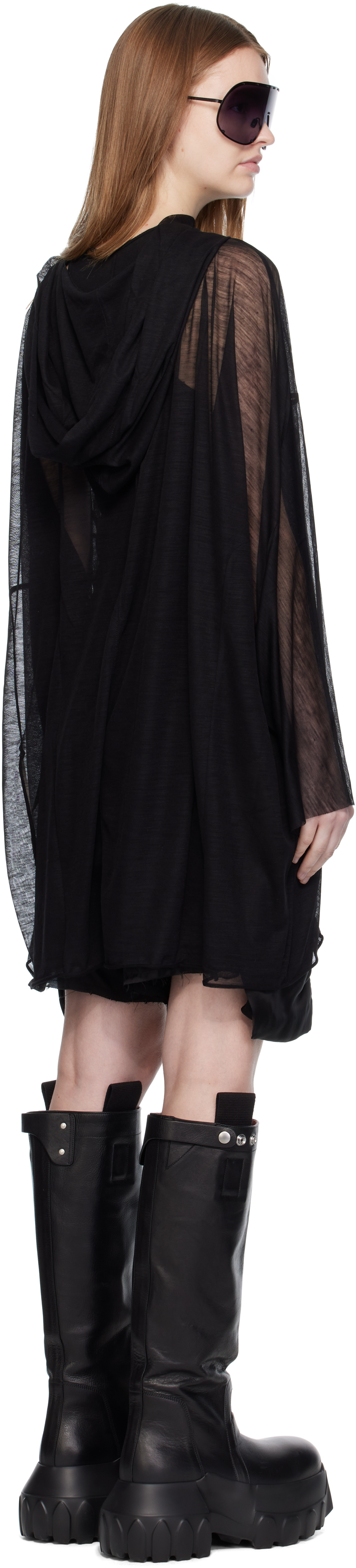 Rick Owens Black Concordians Hooded Tunic Hoodie In Black