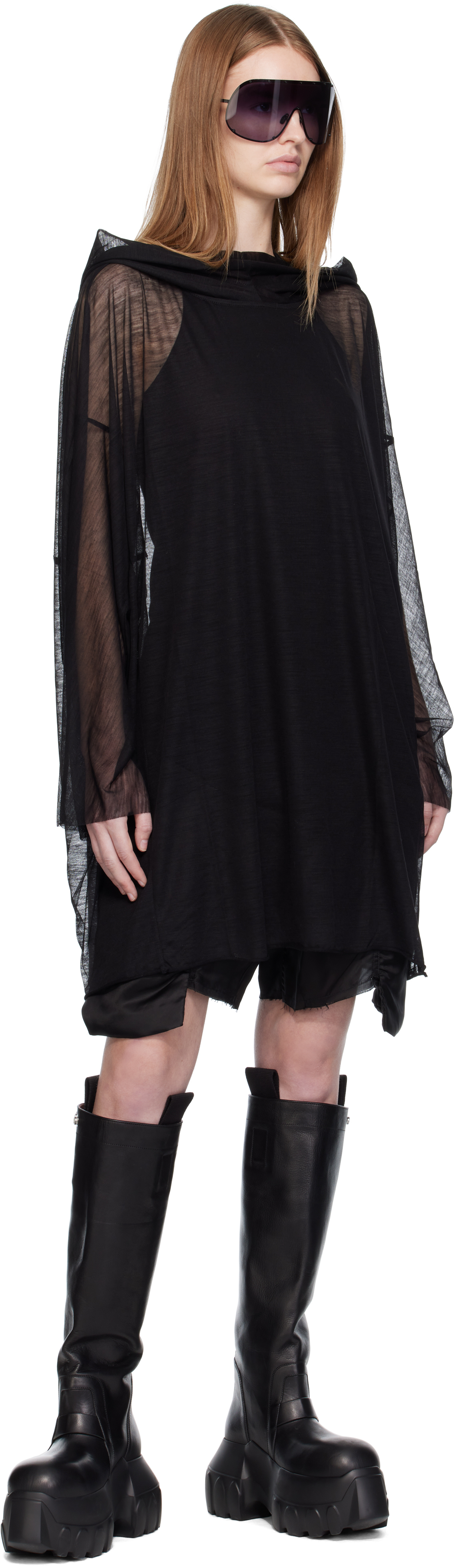 Rick Owens Black Concordians Hooded Tunic Hoodie In Black