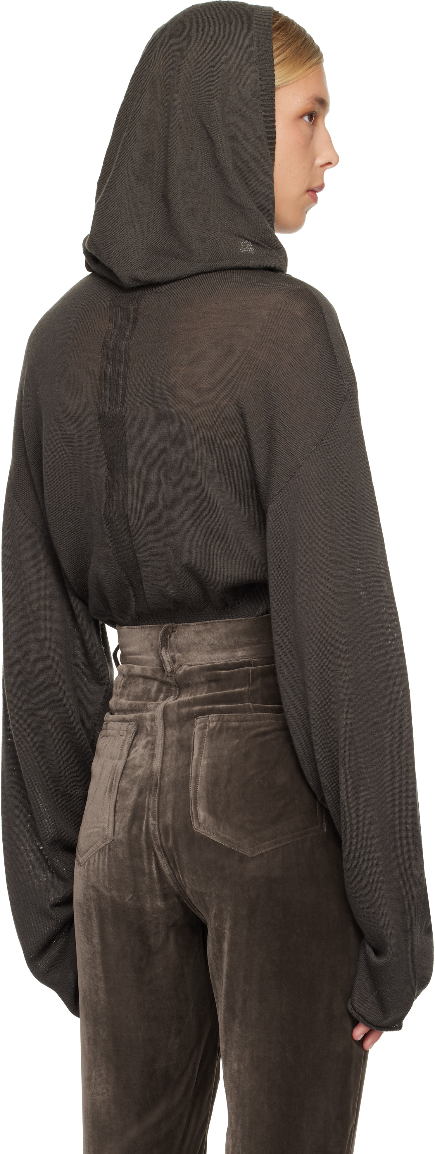 Rick Owens Gray Concordians Cropped Tunic Hoodie In Brown