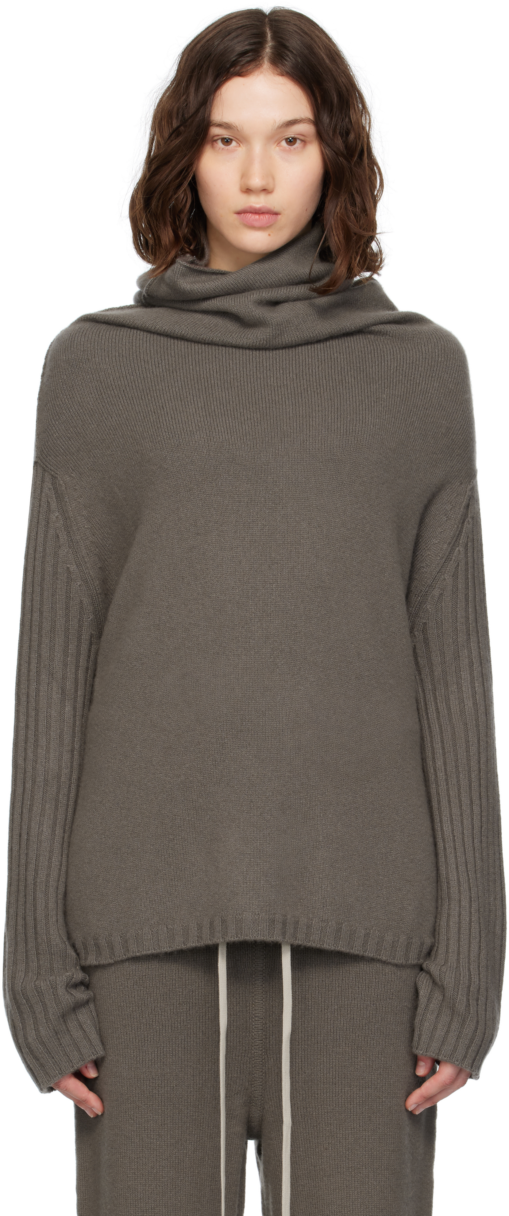 Gray Concordians Rasato Cashmere Knit Turtleneck by Rick Owens on Sale