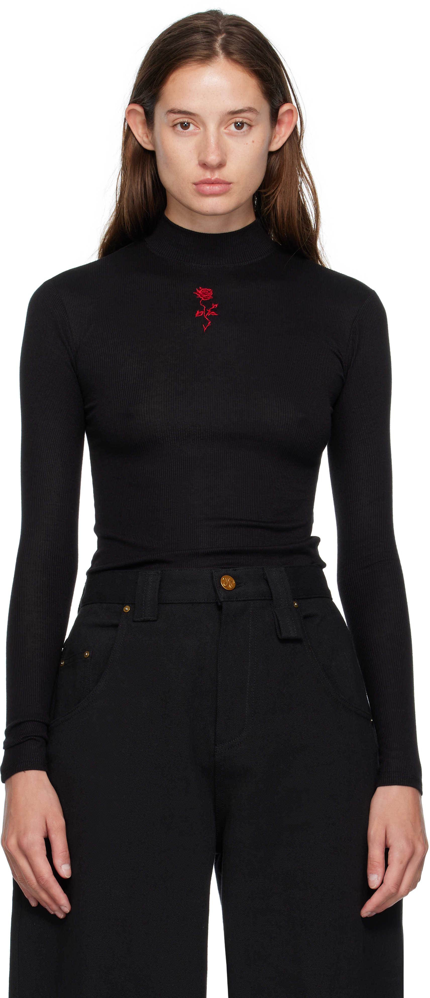 Willy Chavarria Black Gabriela Mock Neck Top In Black