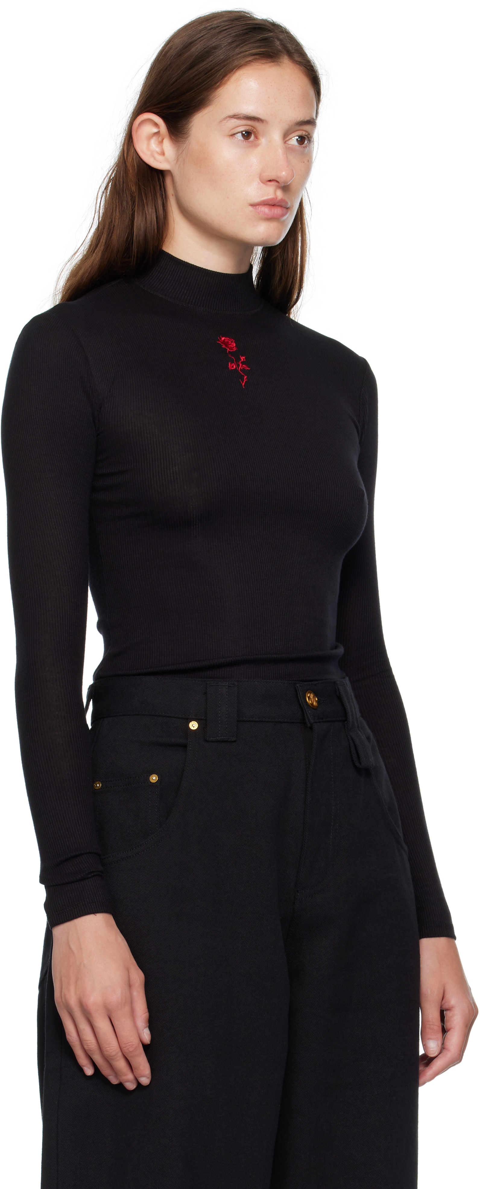 Willy Chavarria Black Gabriela Mock Neck Top In Black