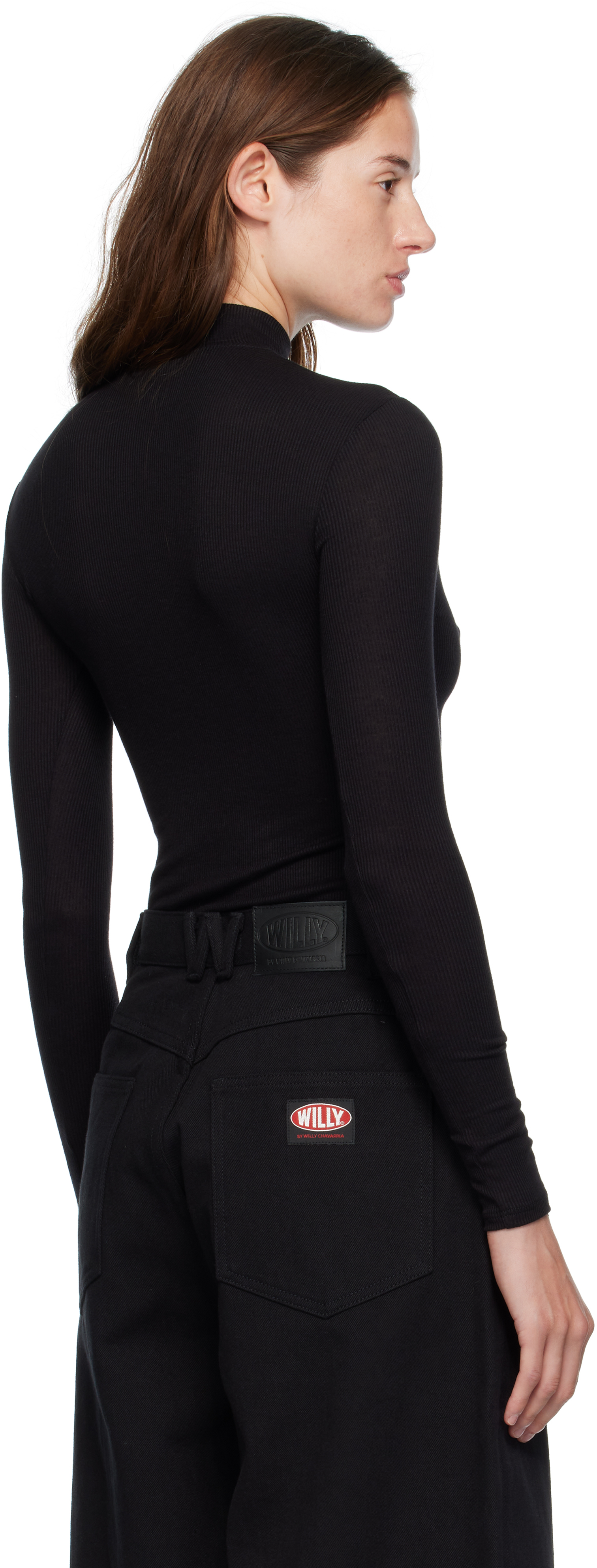 Willy Chavarria Black Gabriela Mock Neck Top In Black