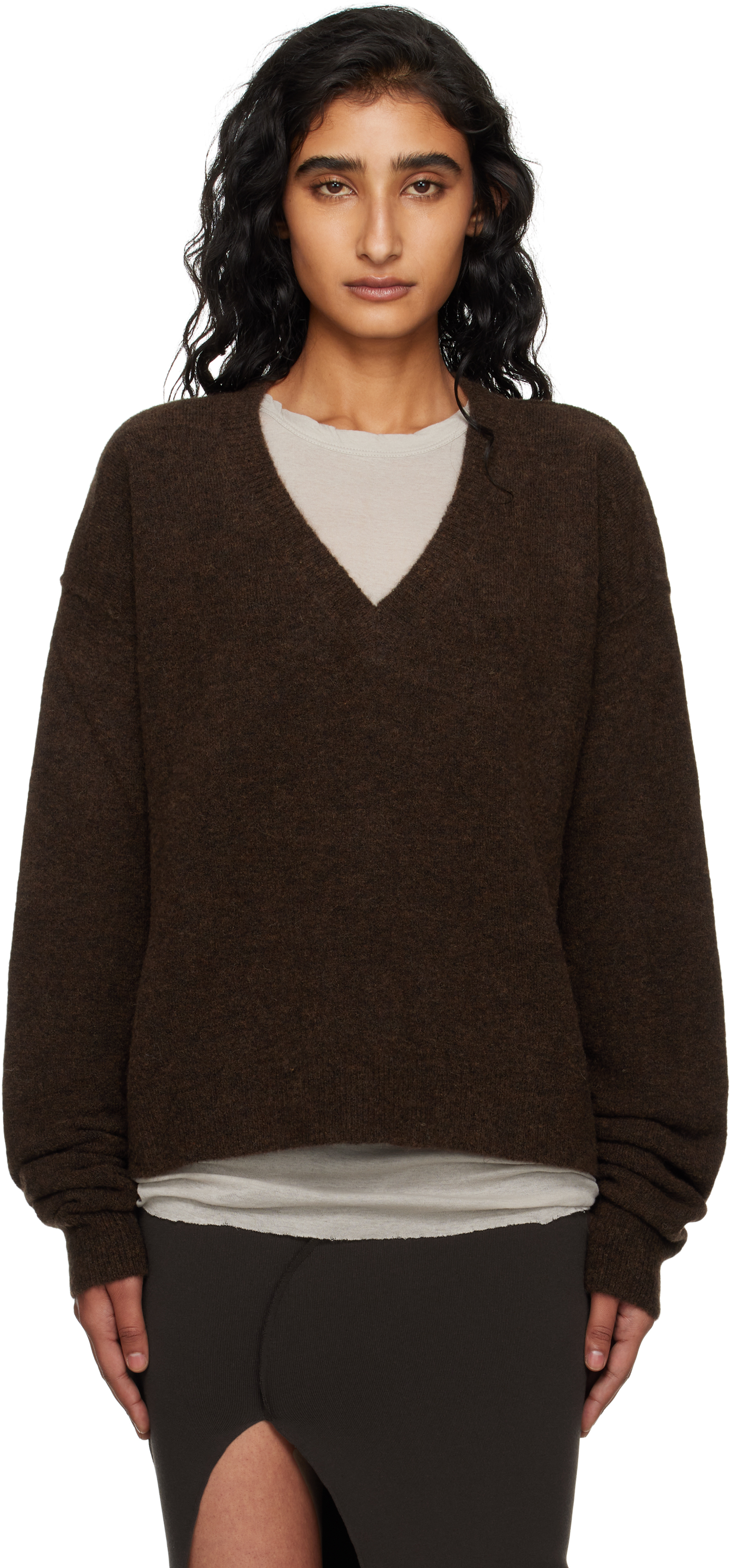 Rick Owens Brown Concordians Tommy V-neck Sweater
