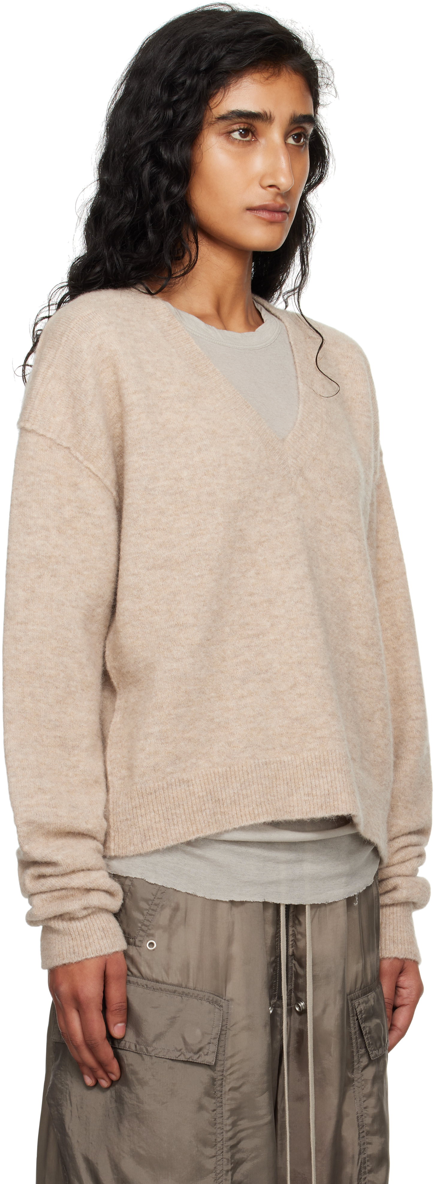 Rick Owens Gray Concordians Tommy V-neck Sweater In Brown