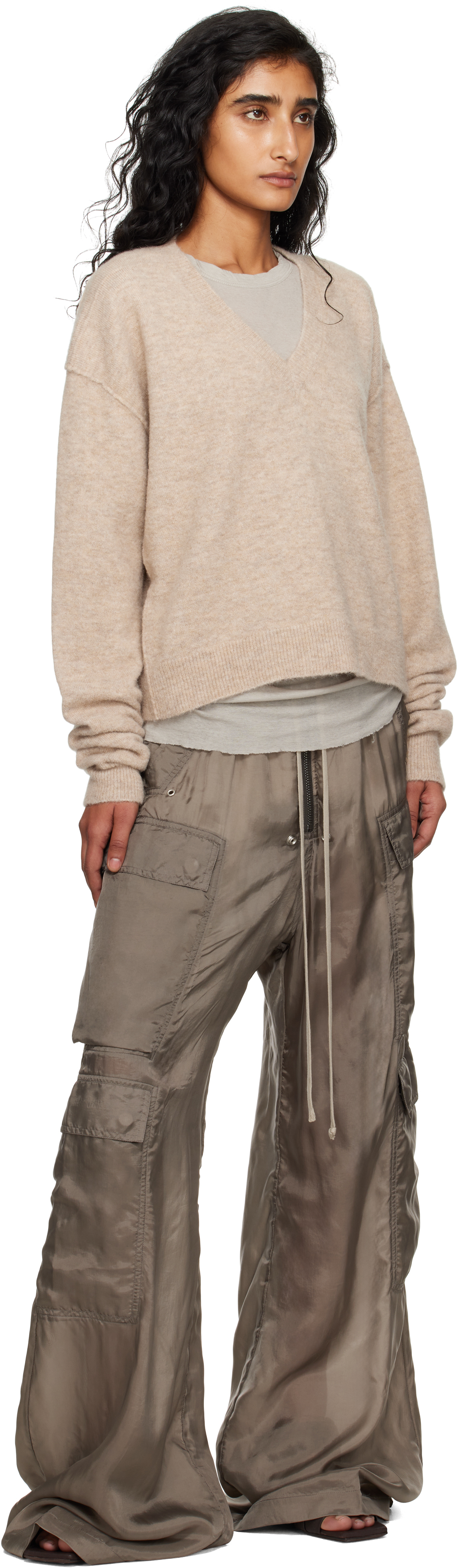 Rick Owens Gray Concordians Tommy V-neck Sweater In Brown