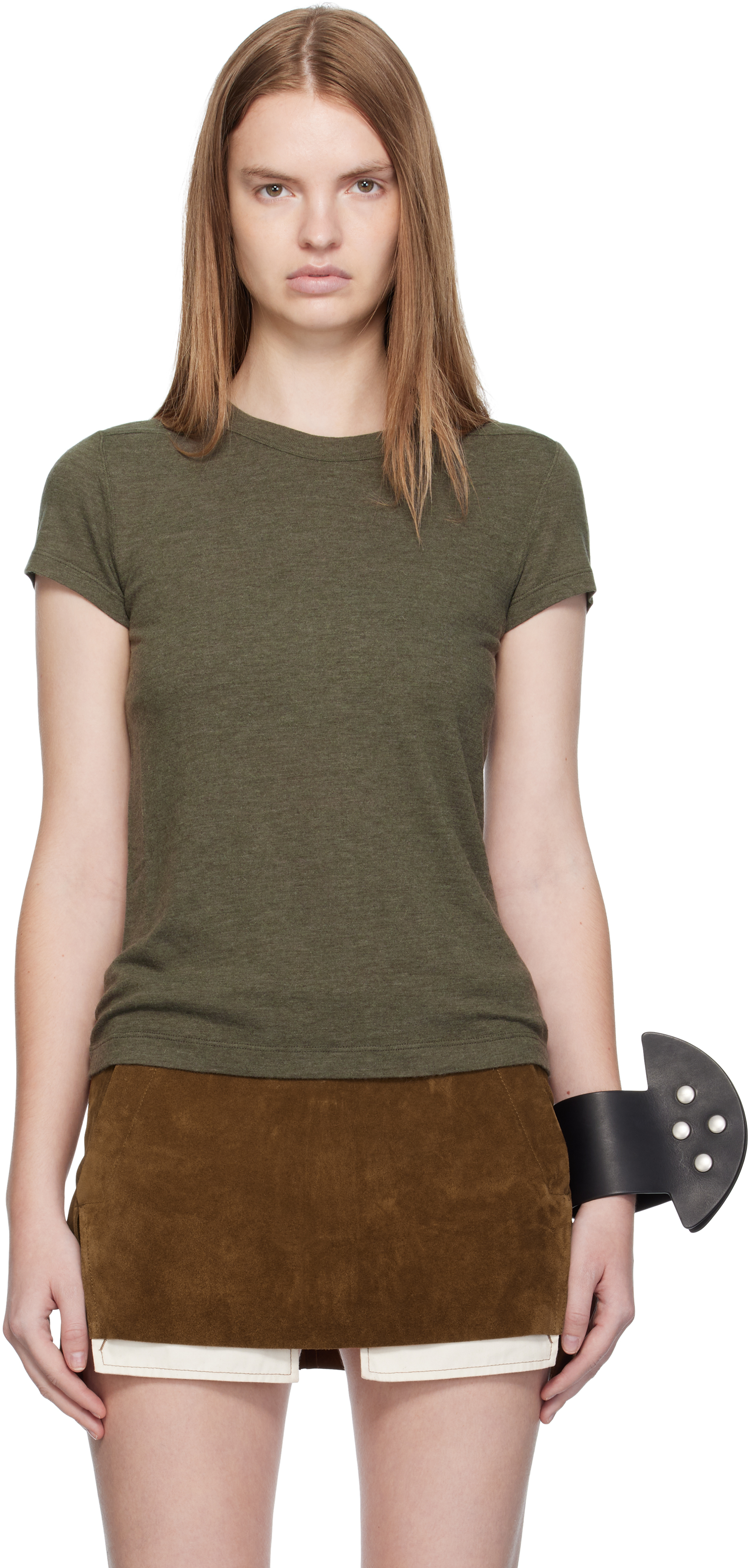Rick Owens Khaki Concordians Cropped Level T-shirt In Green