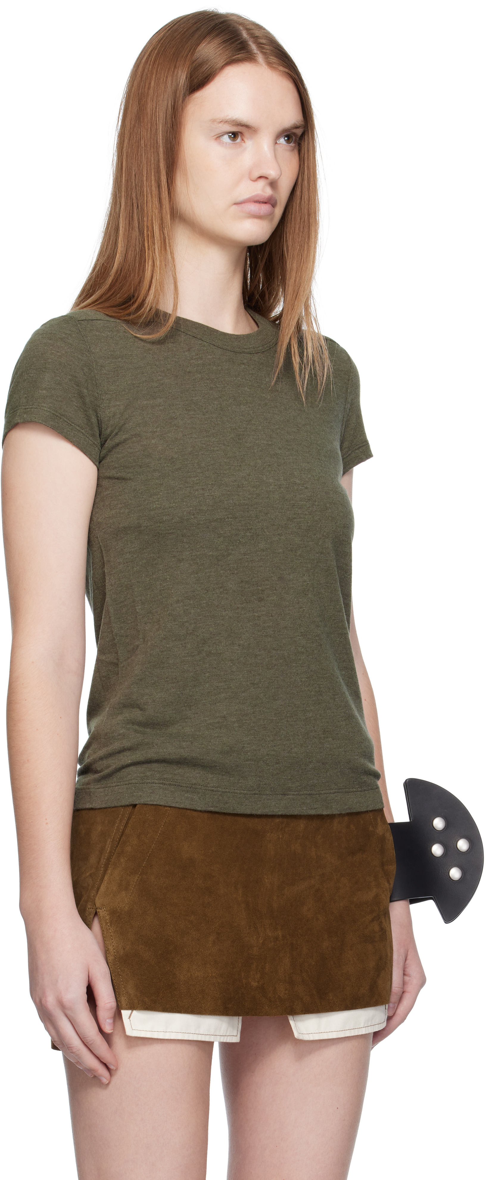 Rick Owens Khaki Concordians Cropped Level T-shirt In Green