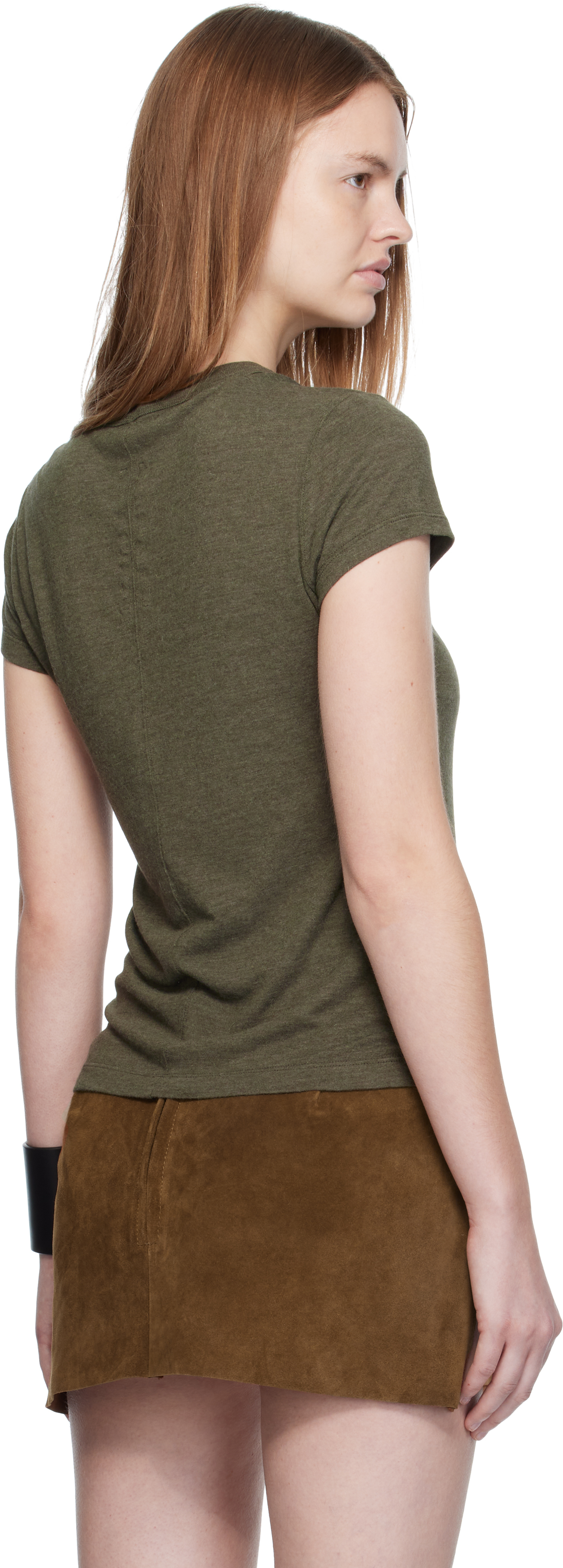 Rick Owens Khaki Concordians Cropped Level T-shirt In Green
