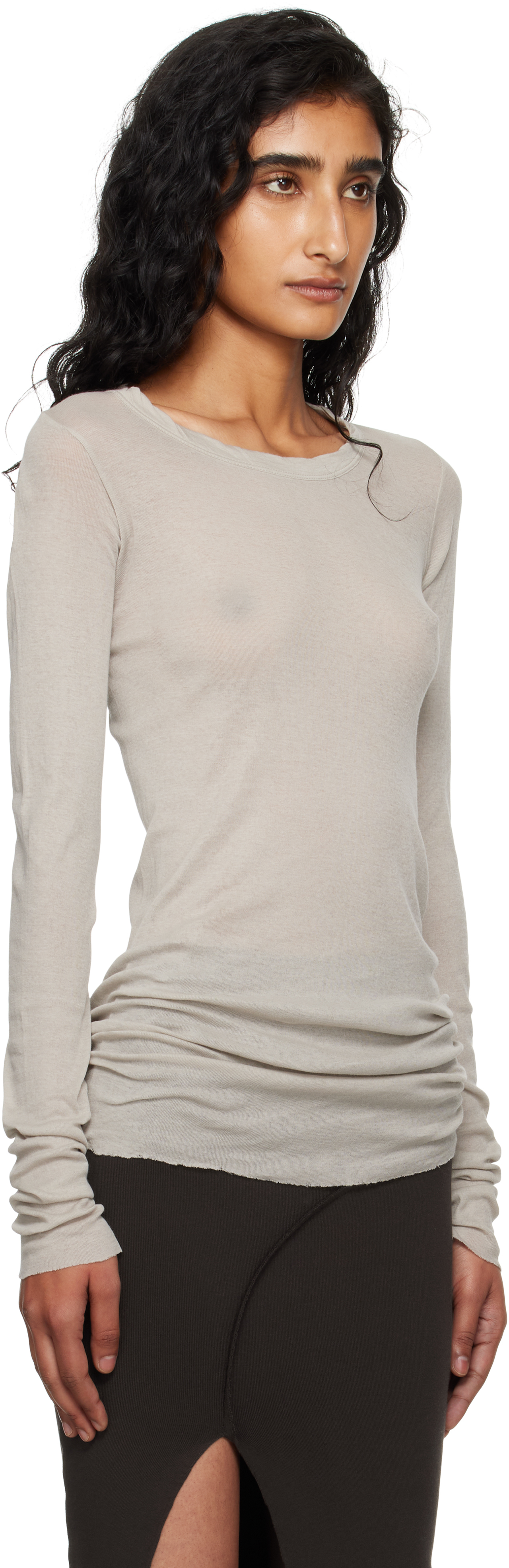 Rick Owens Off-white Concordians Mini Rib Ls T-shirt In Gray