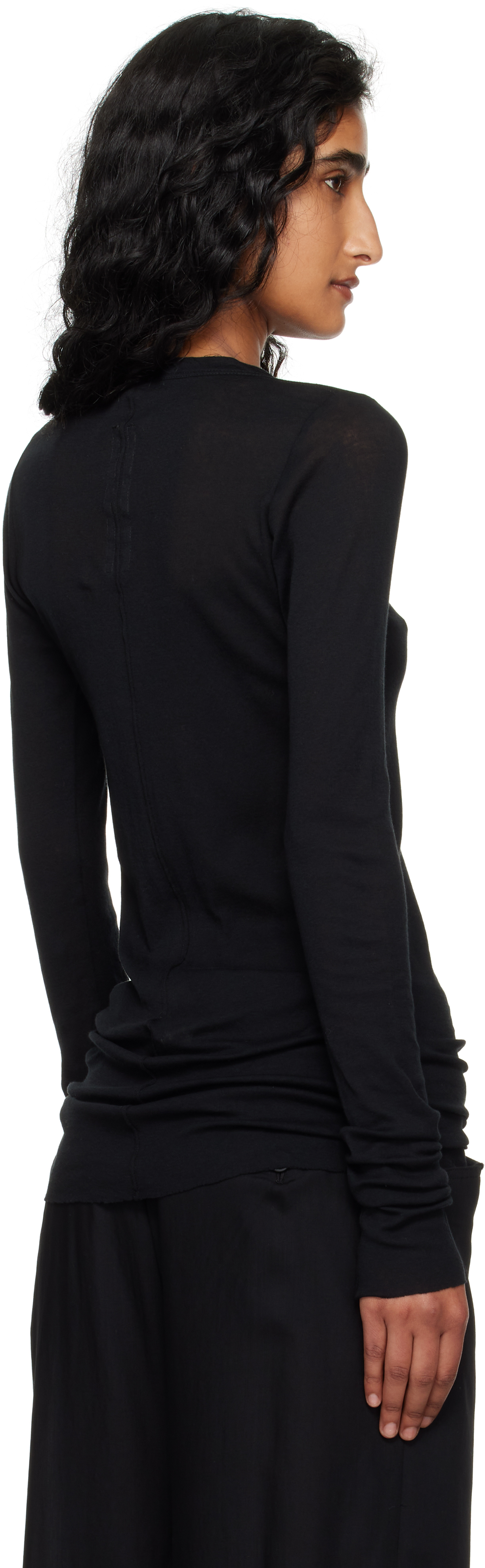Rick Owens Black Concordians Mini Rib Ls T-shirt In Black