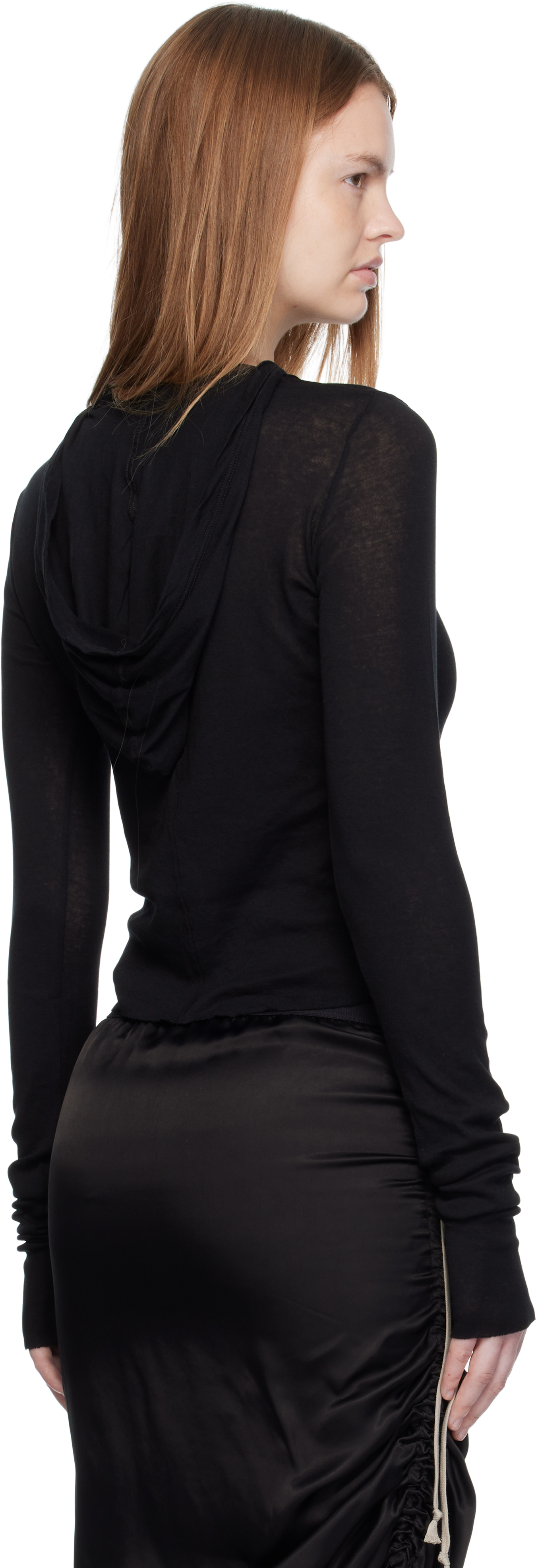 Rick Owens Black Concordians Cropped Rib Ls Hoodie In Black