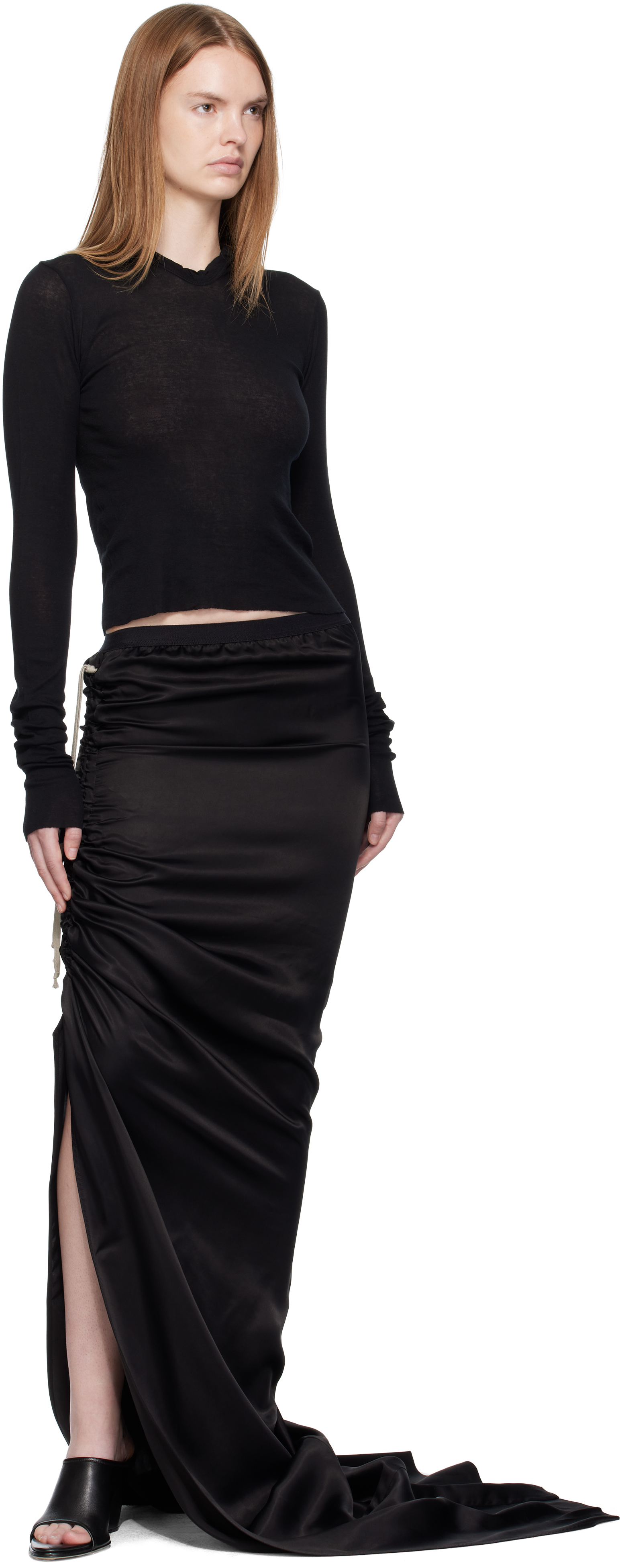 Rick Owens Black Concordians Cropped Rib Ls Hoodie In Black