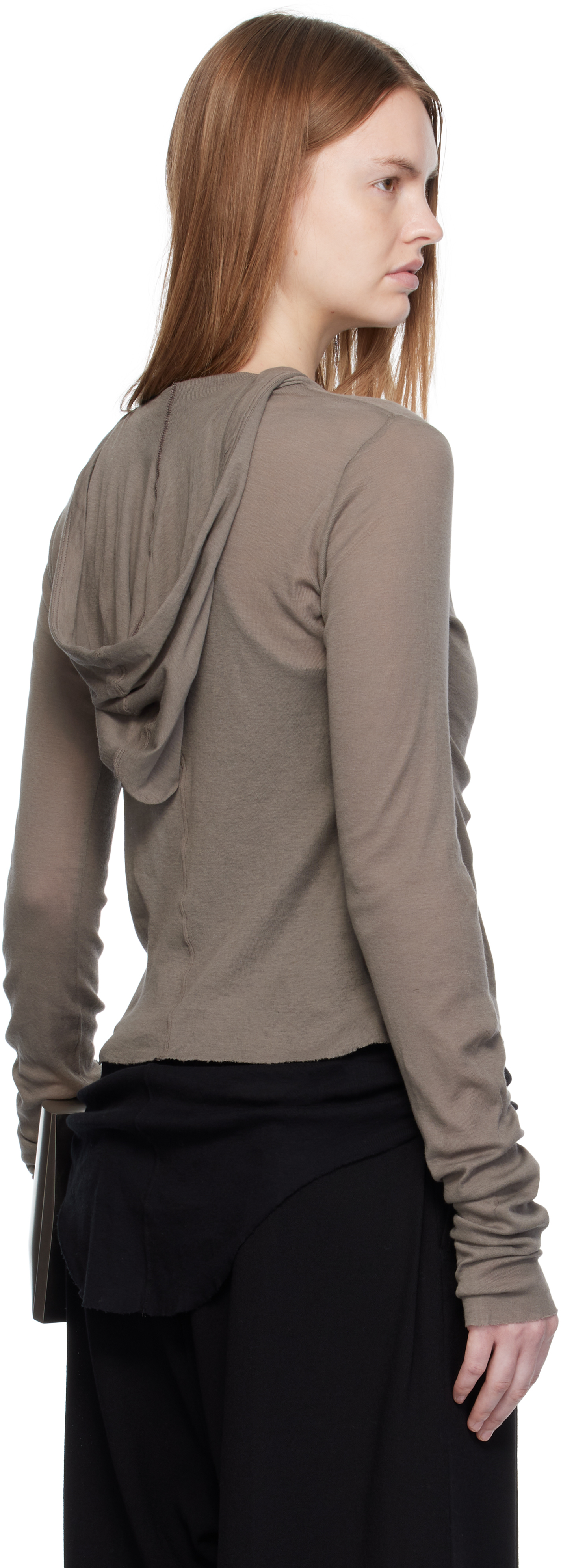 Rick Owens Gray Concordians Cropped Rib Ls Hoodie In Multi