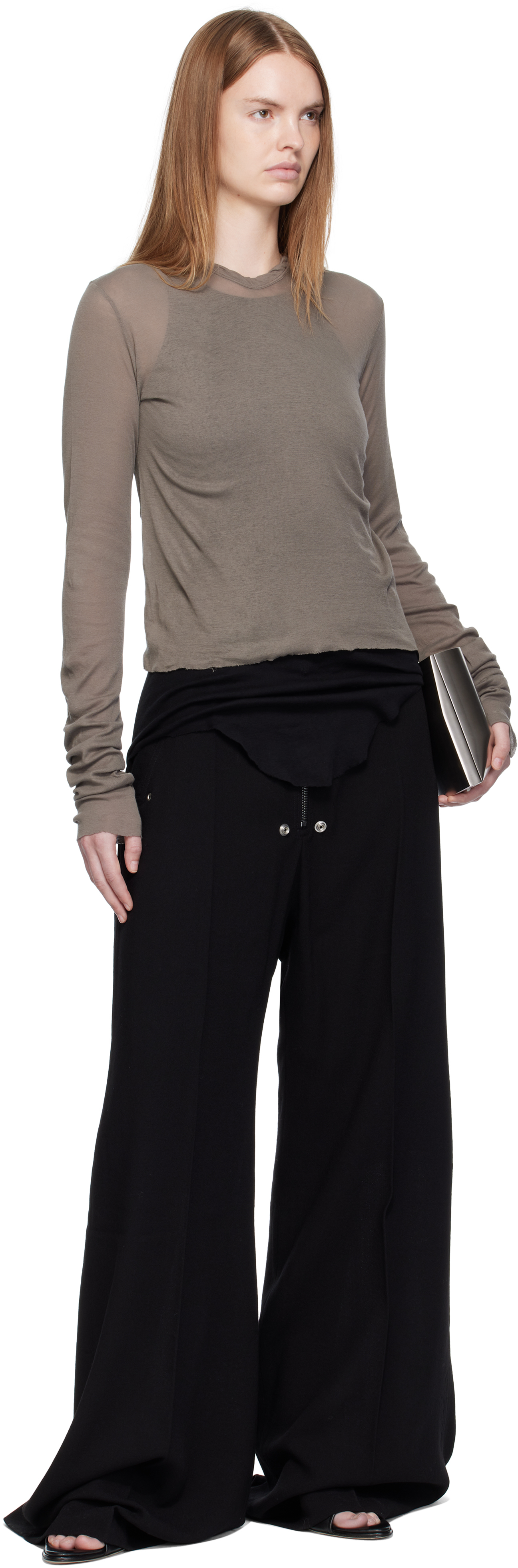 Rick Owens Gray Concordians Cropped Rib Ls Hoodie In Multi
