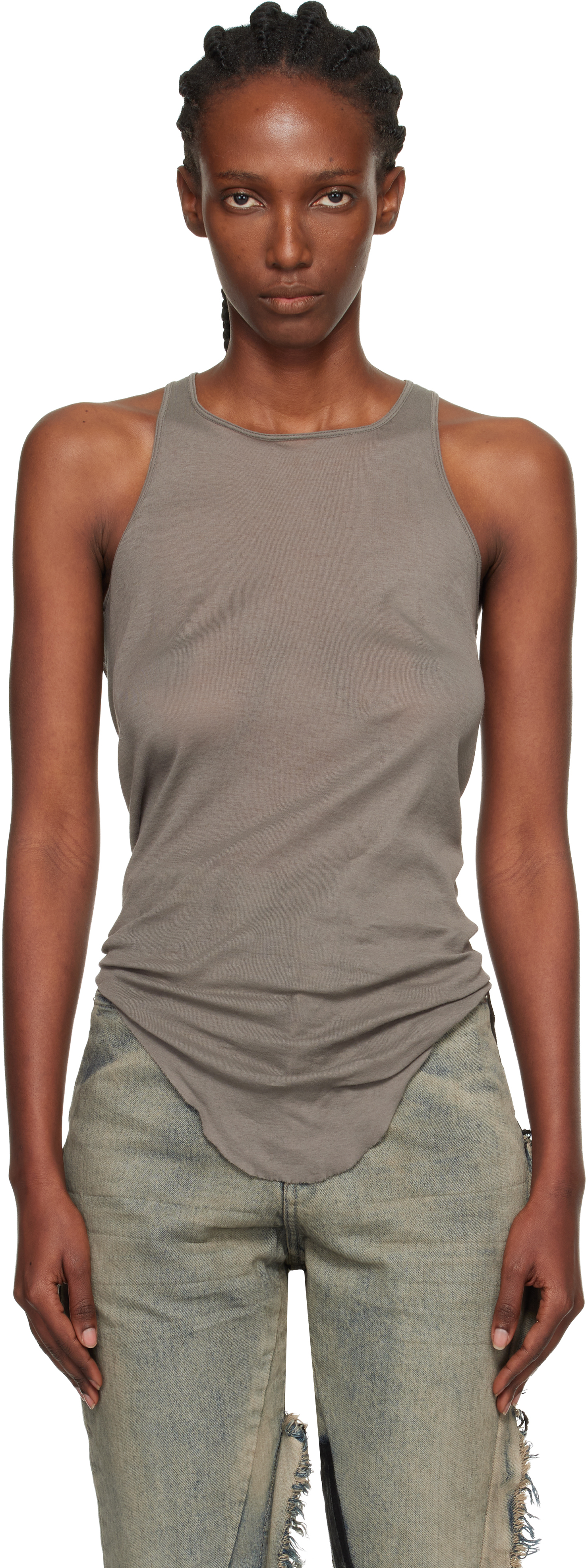 Rick Owens Gray Concordians Basic Rib Tank Top In Gray