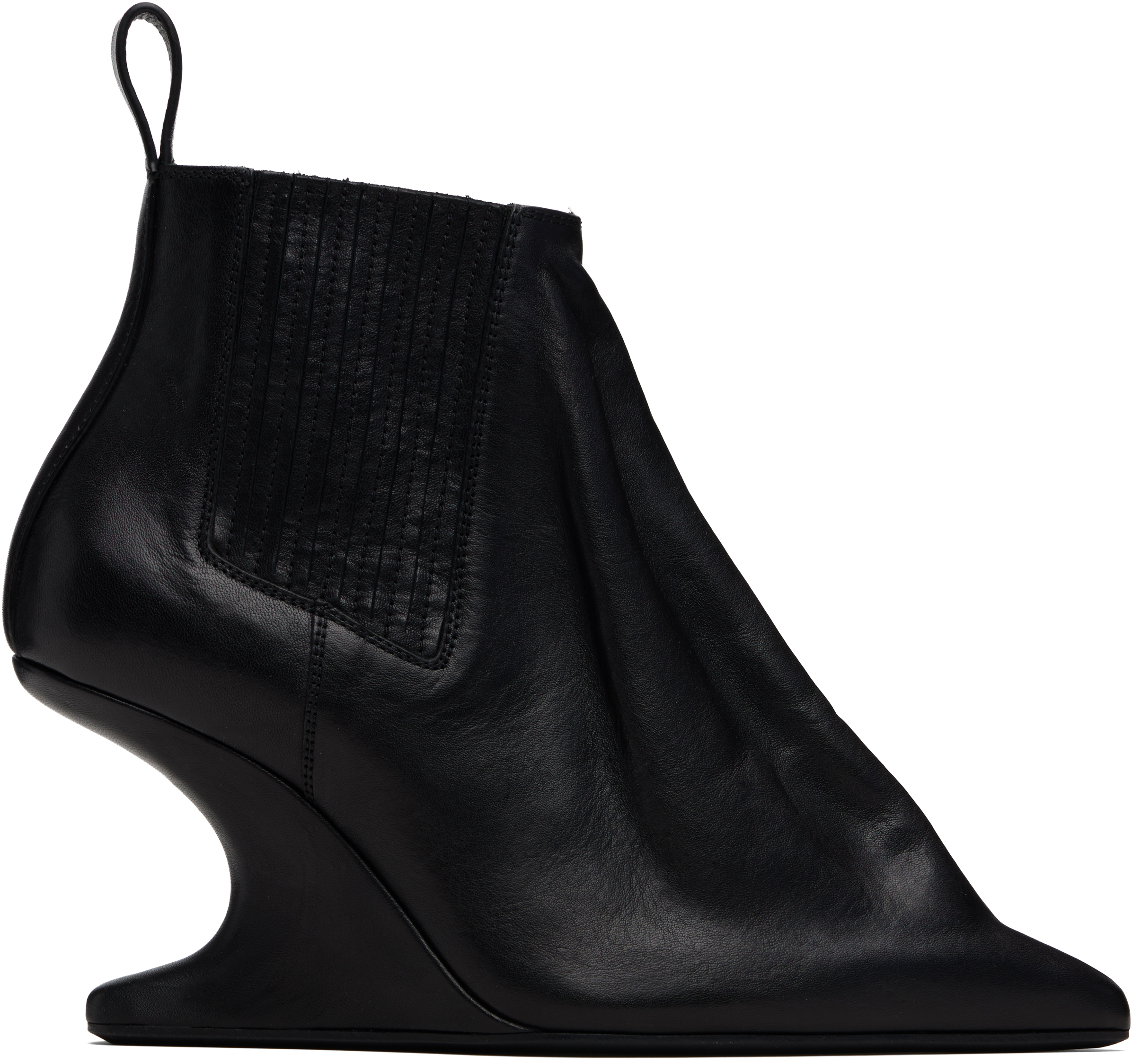 Rick Owens Sculpted Heel Ankle Boots With Elastic Panels In Black