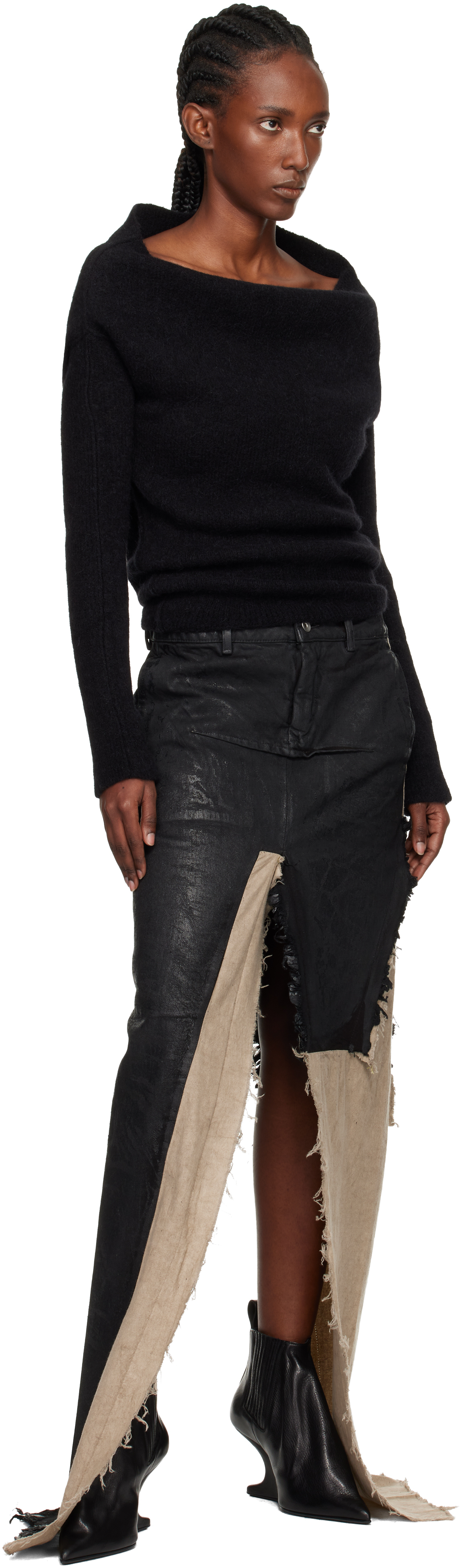 Rick Owens Sculpted Heel Ankle Boots With Elastic Panels In Black