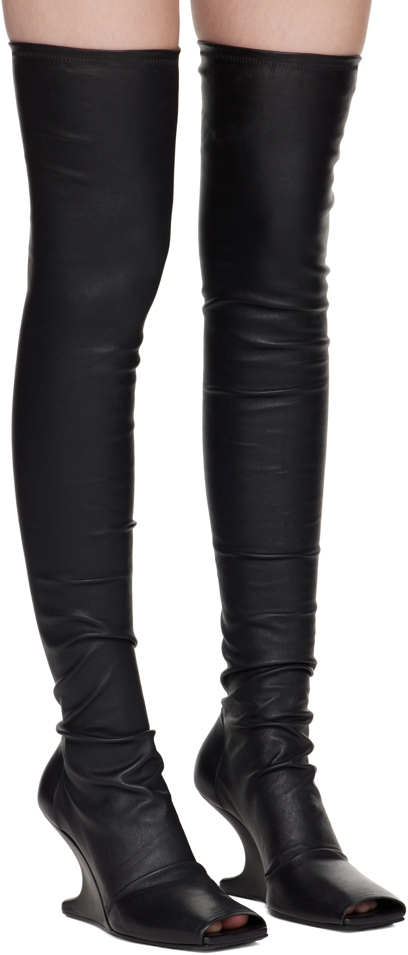 Rick Owens 80mm Cantilever Leather Sock Boots In Black
