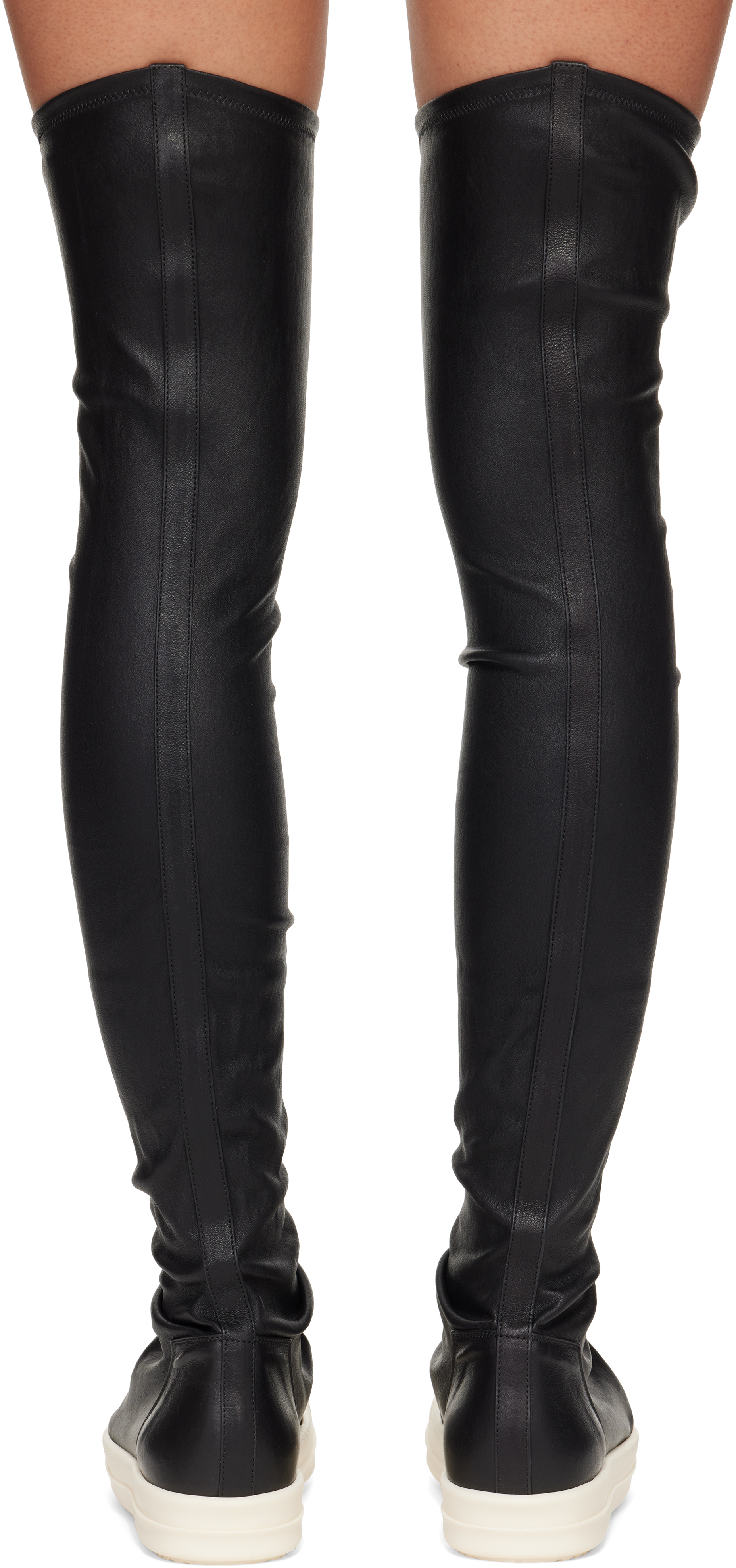 Rick Owens Black Knee-high Sneakers With Platform In Leather In Multi