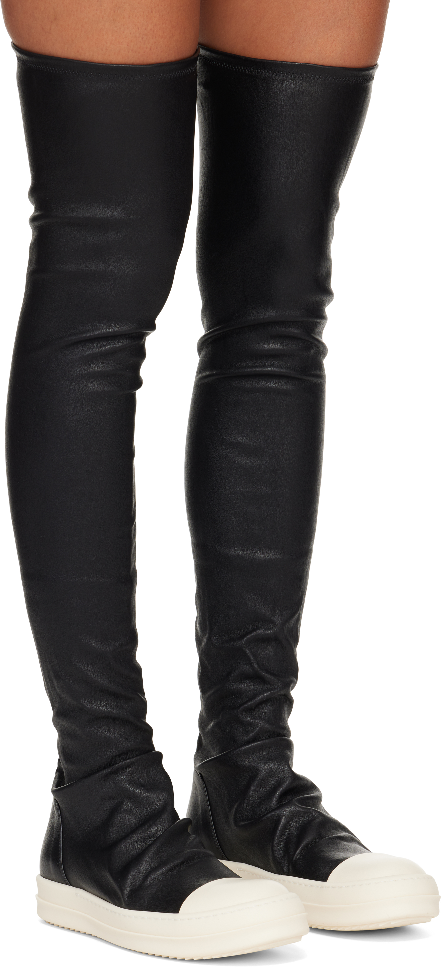 Rick Owens Black Knee-high Sneakers With Platform In Leather In Multi