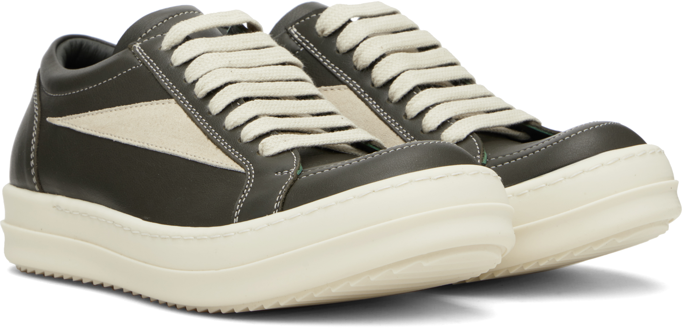 Rick Owens Women Black Low Top Sneakers With Contrasting Stitching In Leather Woman